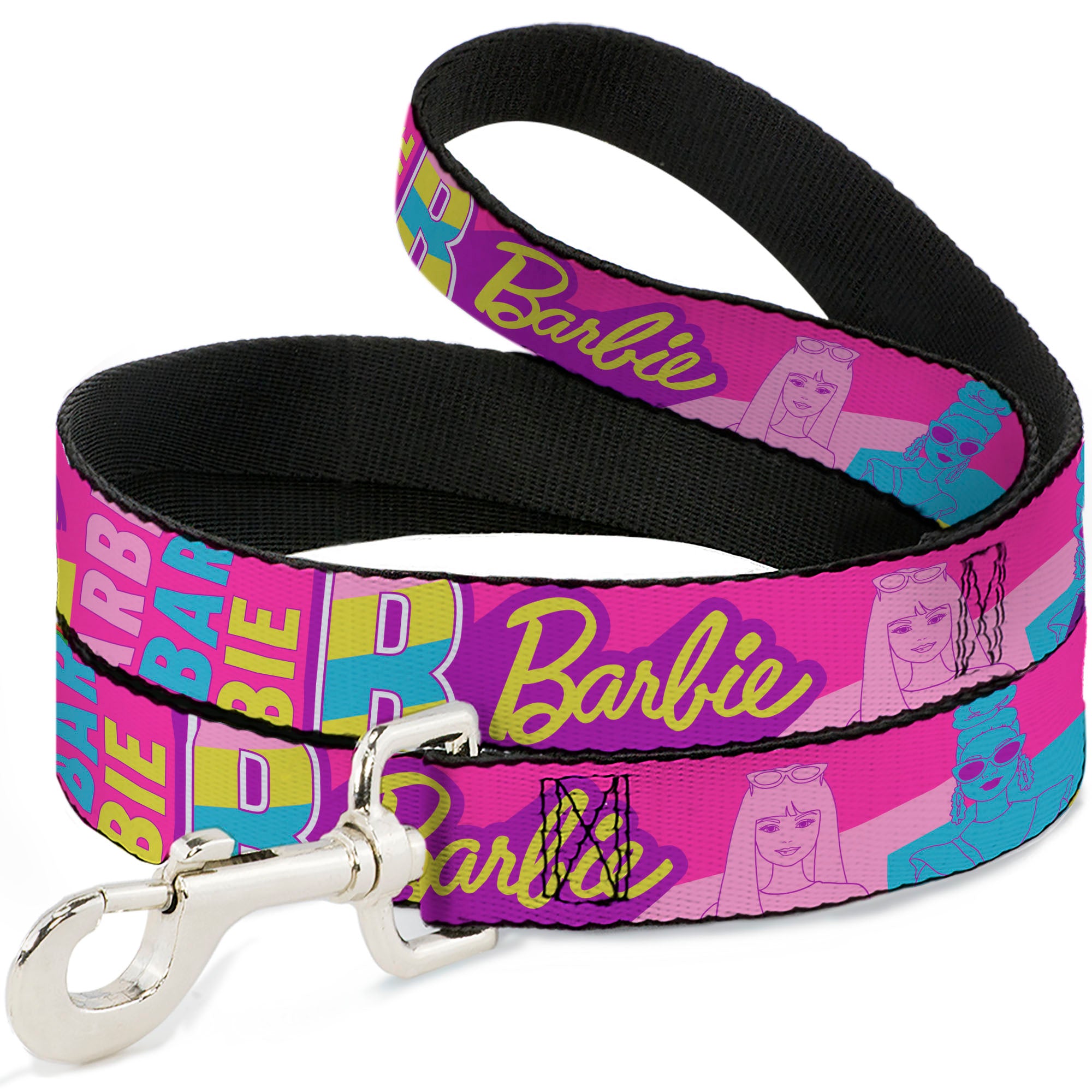 Dog Leash - Barbie Text and Dolls Collage Pinks/Multi Color Dog Leashes Barbie