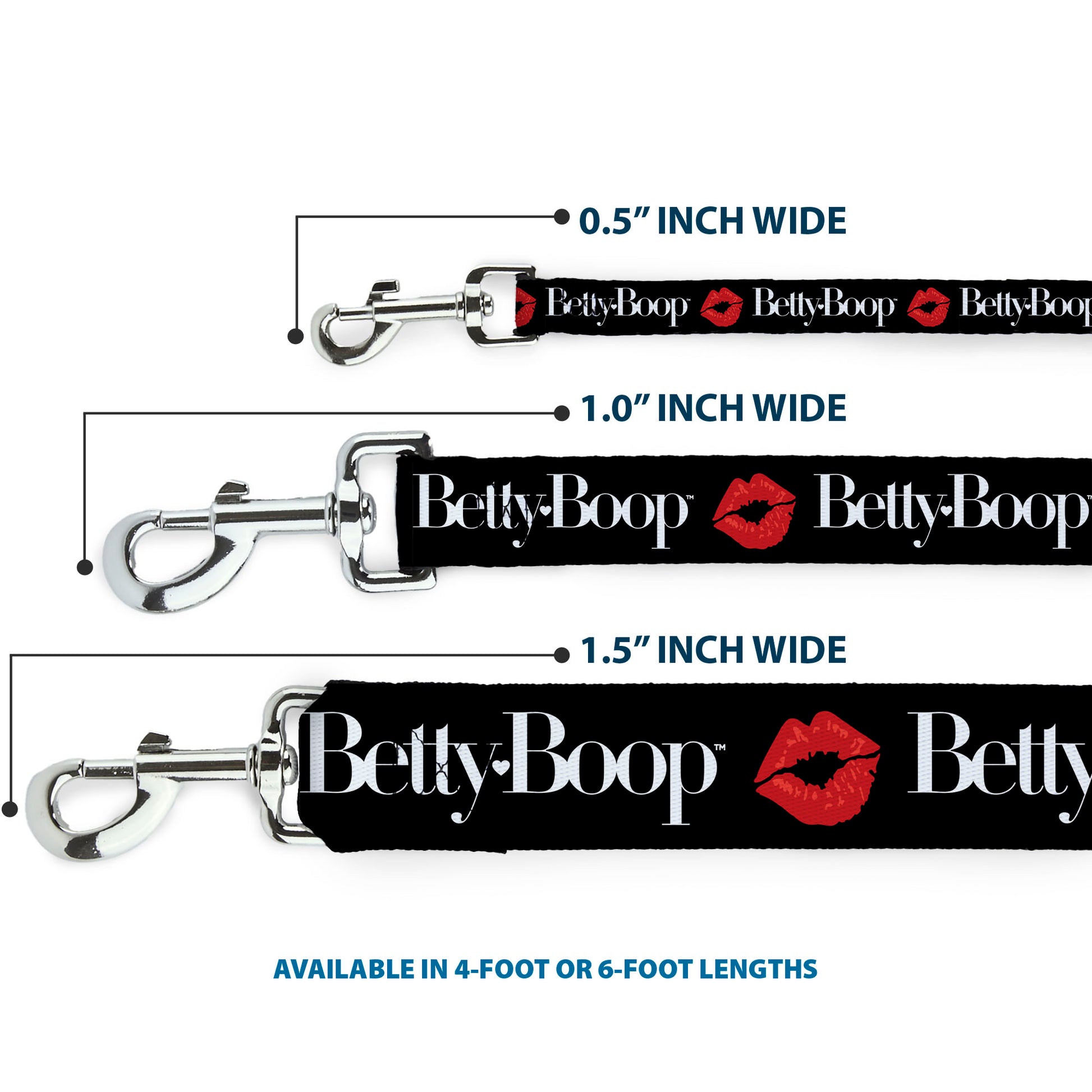 Dog Leash - BETTY BOOP Text and Kiss Black/White/Red Dog Leashes Betty Boop