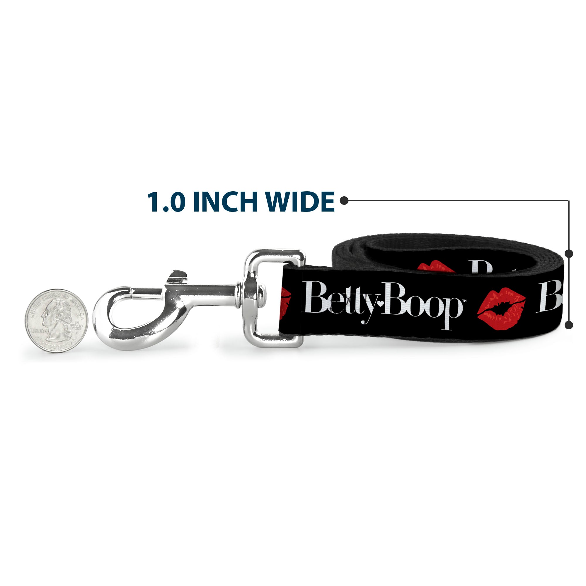 Dog Leash - BETTY BOOP Text and Kiss Black/White/Red Dog Leashes Betty Boop