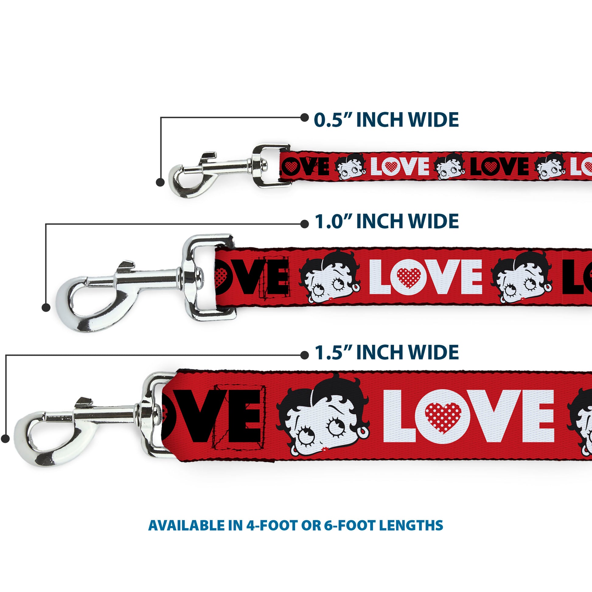 Dog Leash - Betty Boop Face and LOVE Text Red/Black/White Dog Leashes Betty Boop