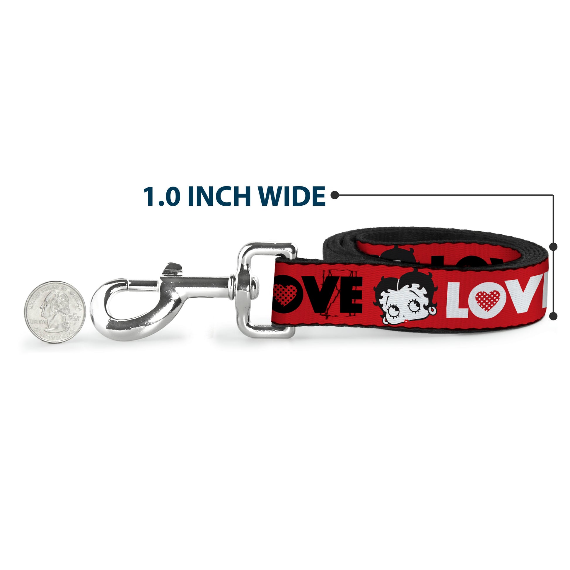 Dog Leash - Betty Boop Face and LOVE Text Red/Black/White Dog Leashes Betty Boop