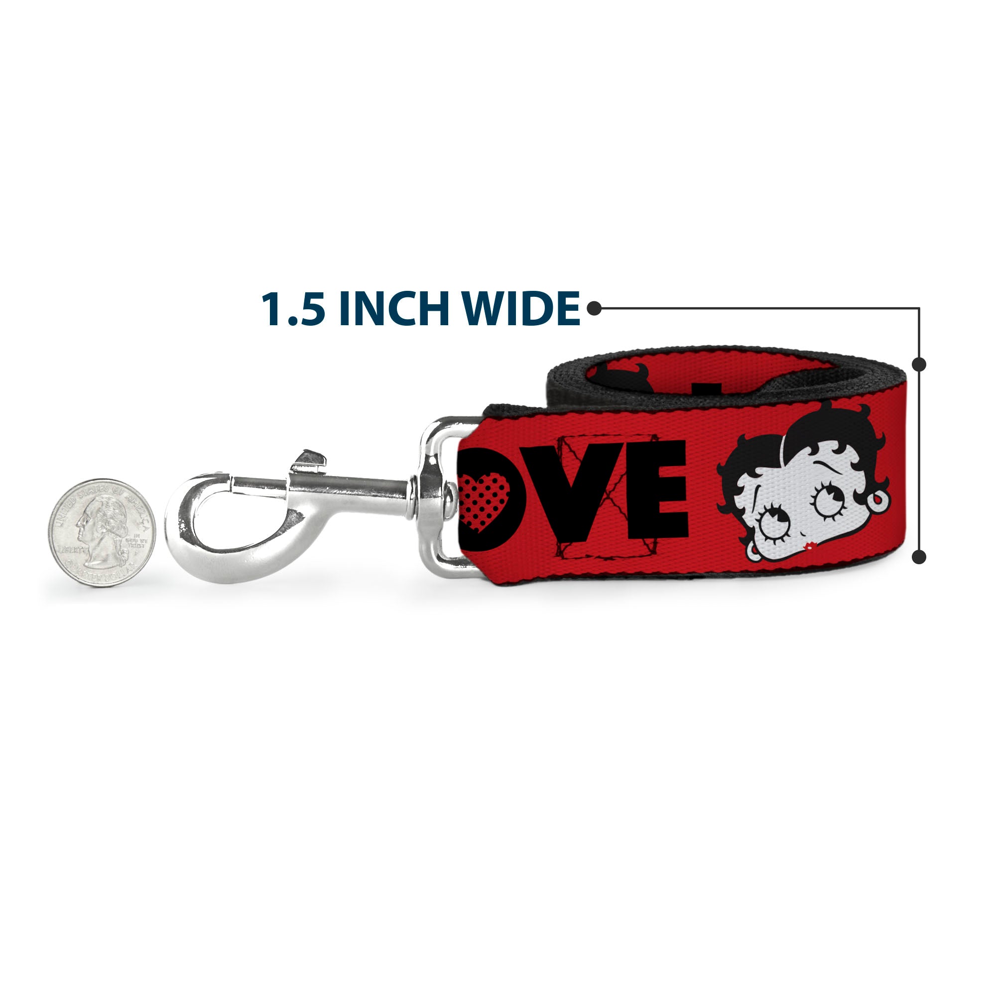Dog Leash - Betty Boop Face and LOVE Text Red/Black/White Dog Leashes Betty Boop