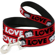 Dog Leash - Betty Boop Face and LOVE Text Red/Black/White Dog Leashes Betty Boop