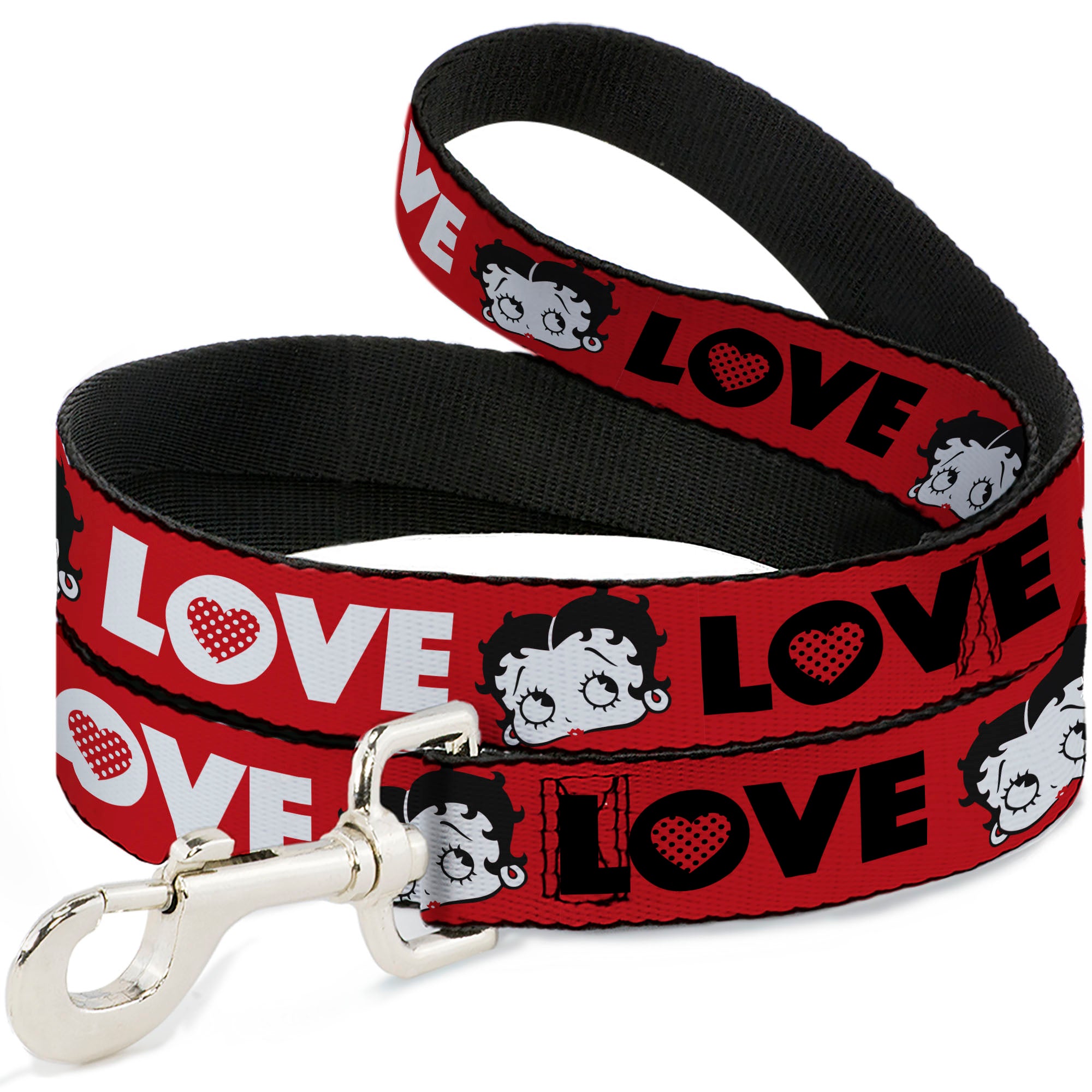 Dog Leash - Betty Boop Face and LOVE Text Red/Black/White Dog Leashes Betty Boop