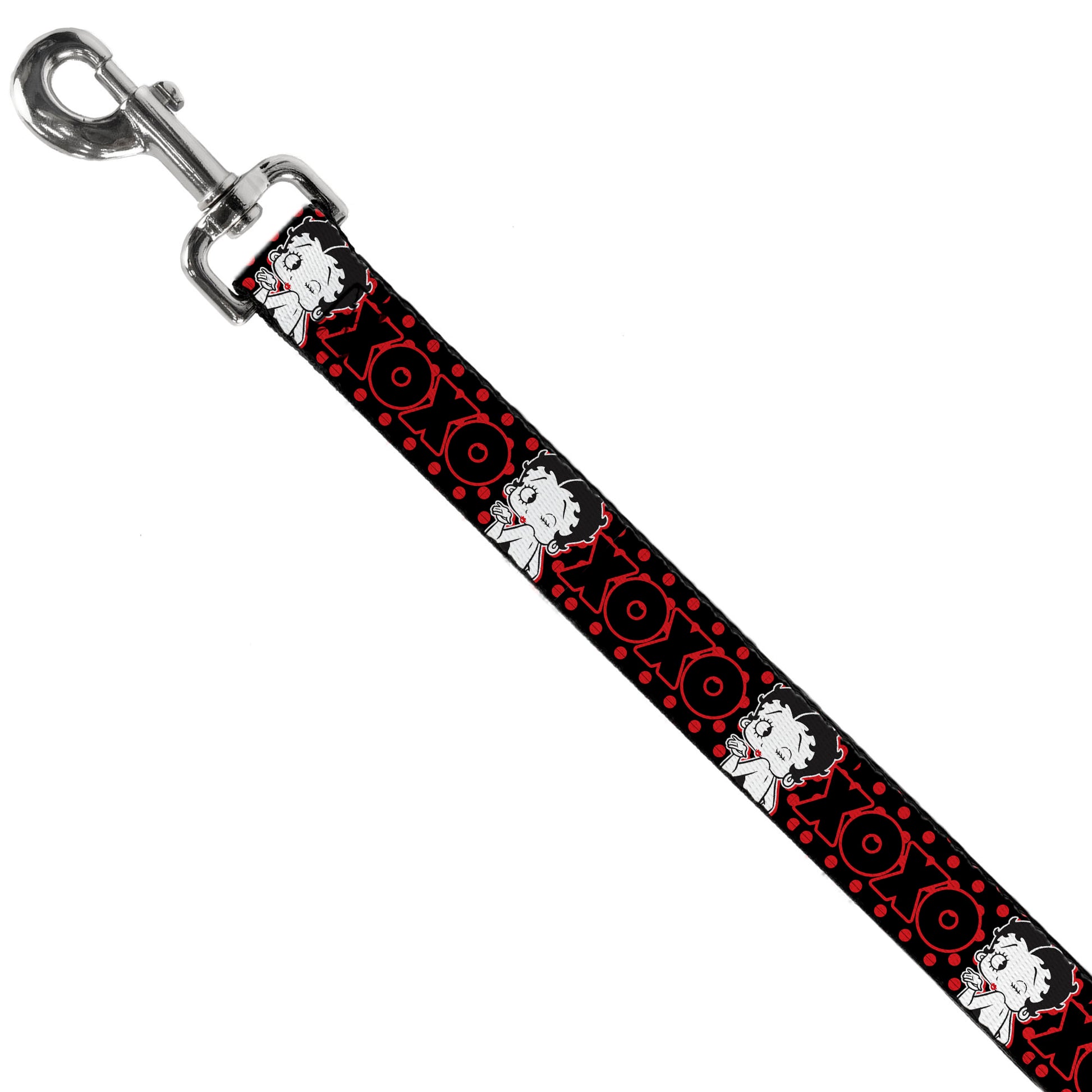 Dog Leash - Betty Boop Winking Kiss Pose with XOXO Text Polka Dot Black/Red/White Dog Leashes Betty Boop