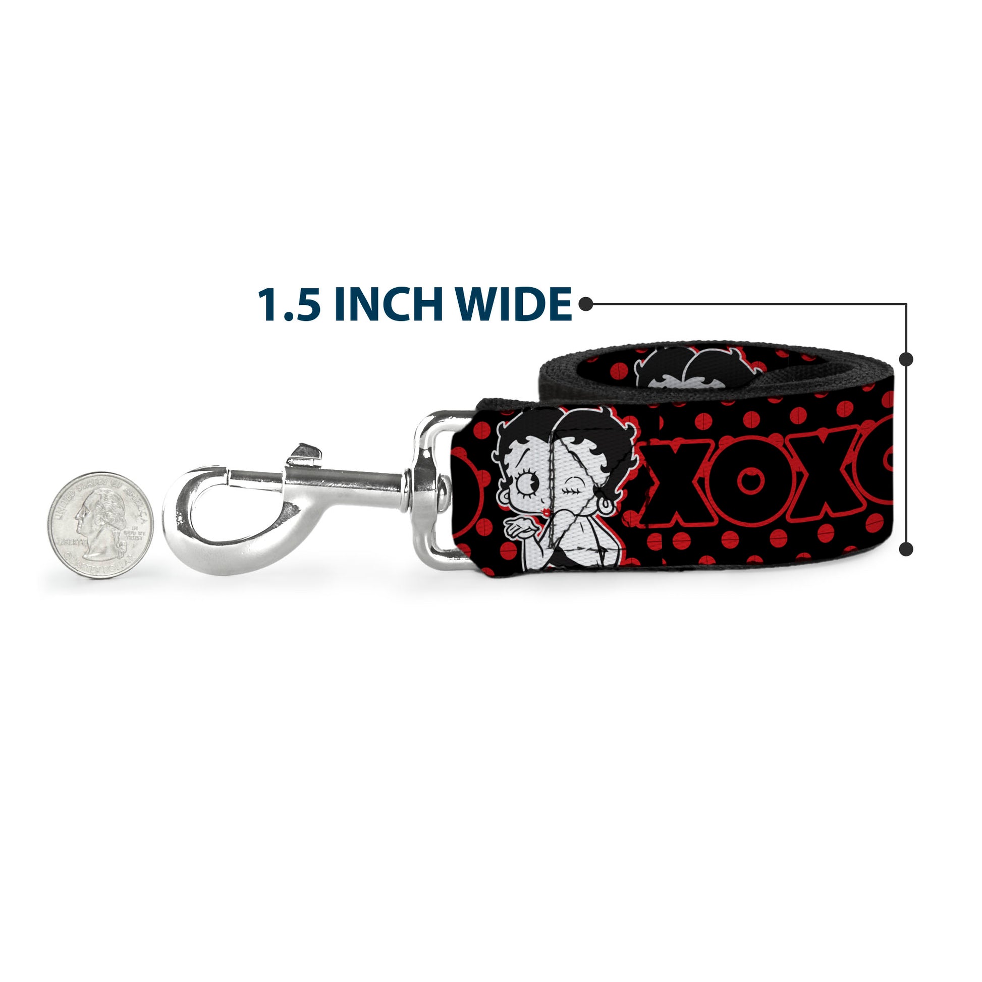 Dog Leash - Betty Boop Winking Kiss Pose with XOXO Text Polka Dot Black/Red/White Dog Leashes Betty Boop