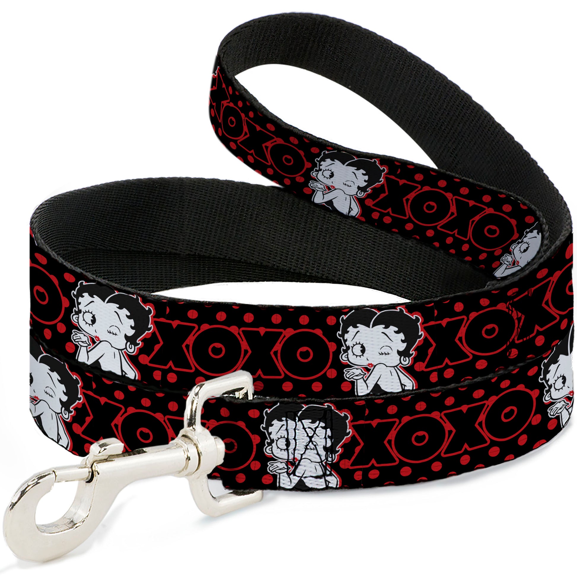 Dog Leash - Betty Boop Winking Kiss Pose with XOXO Text Polka Dot Black/Red/White Dog Leashes Betty Boop