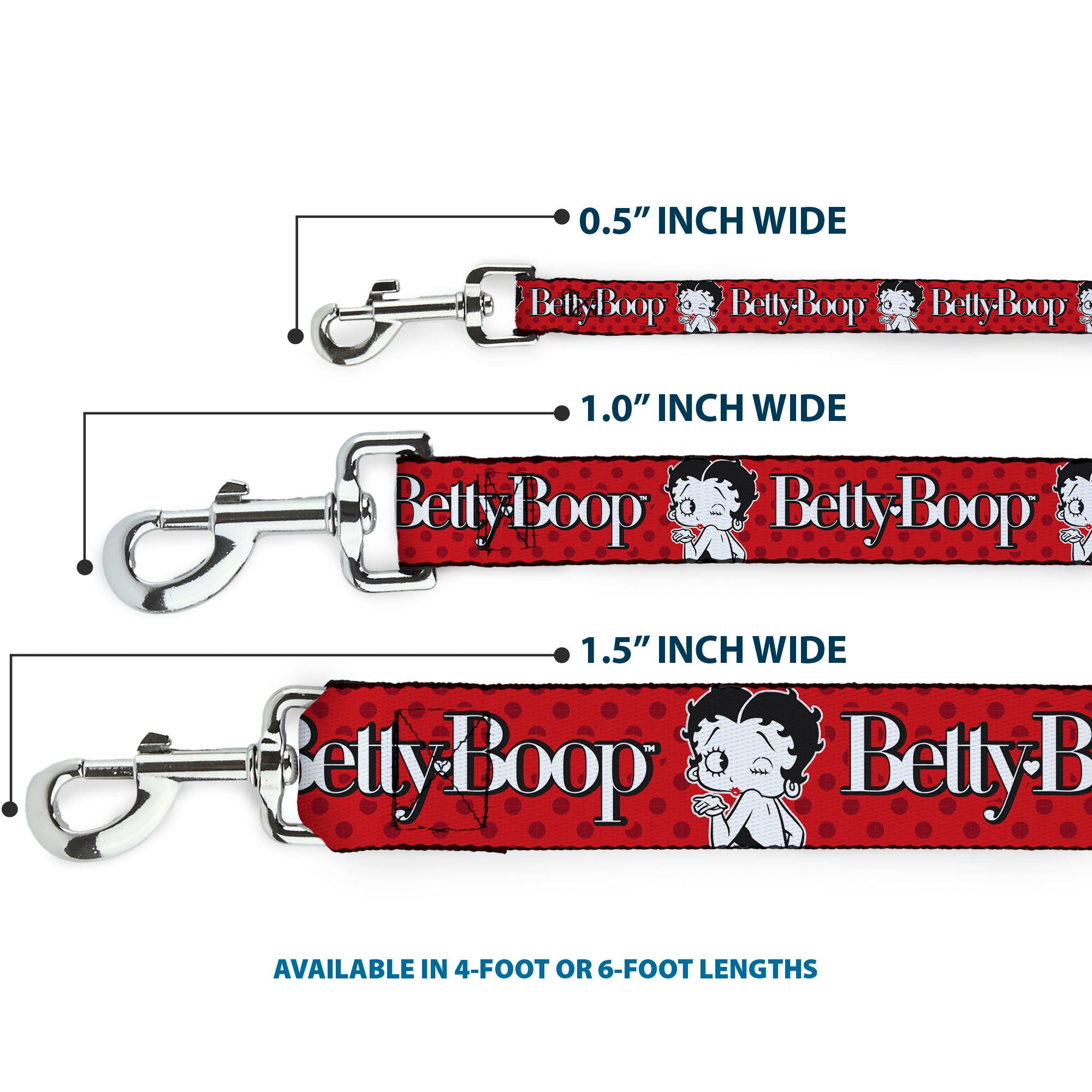 Dog Leash - BETTY BOOP Winking Kiss Pose and Text Reds/Black/White Dog Leashes Betty Boop