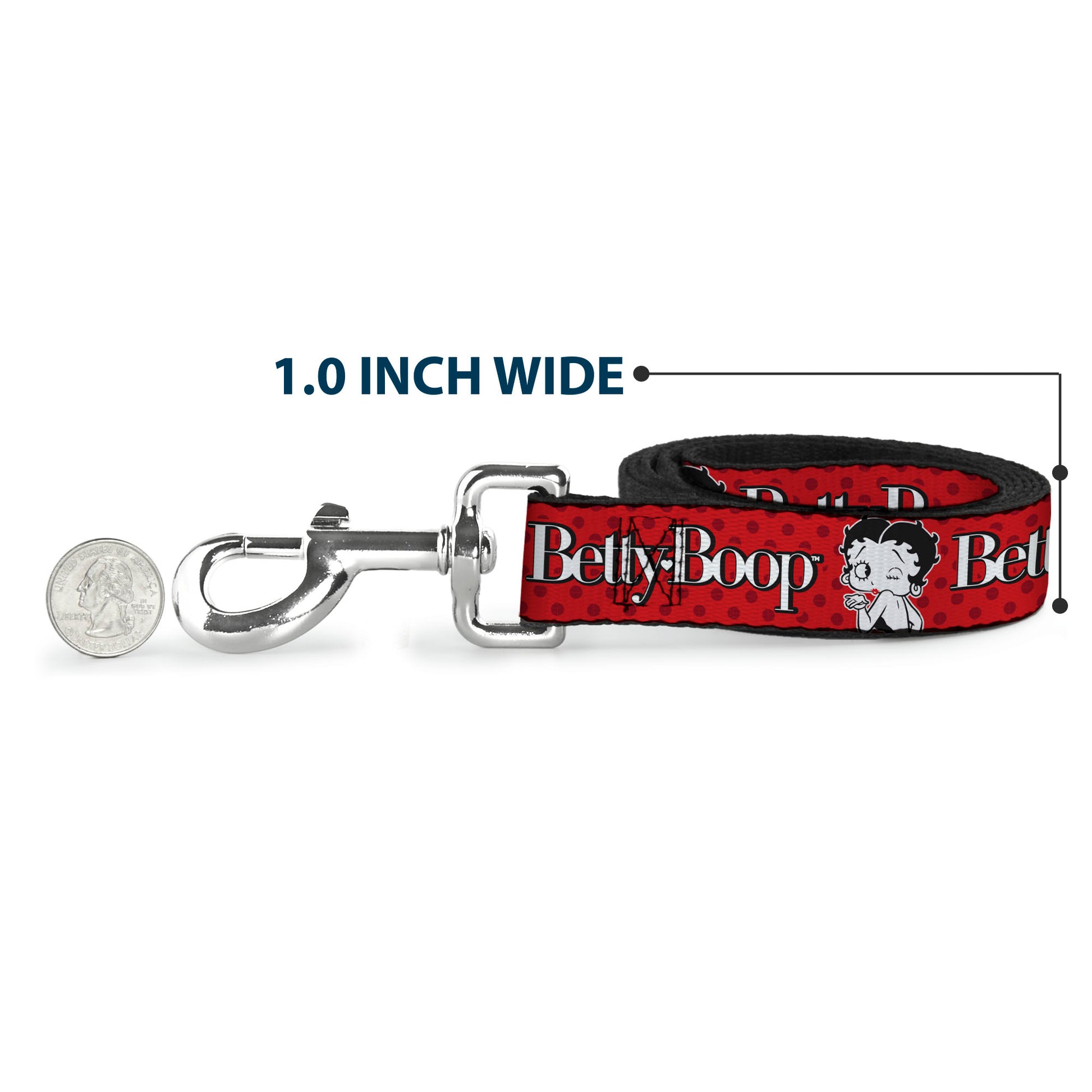 Dog Leash - BETTY BOOP Winking Kiss Pose and Text Reds/Black/White Dog Leashes Betty Boop