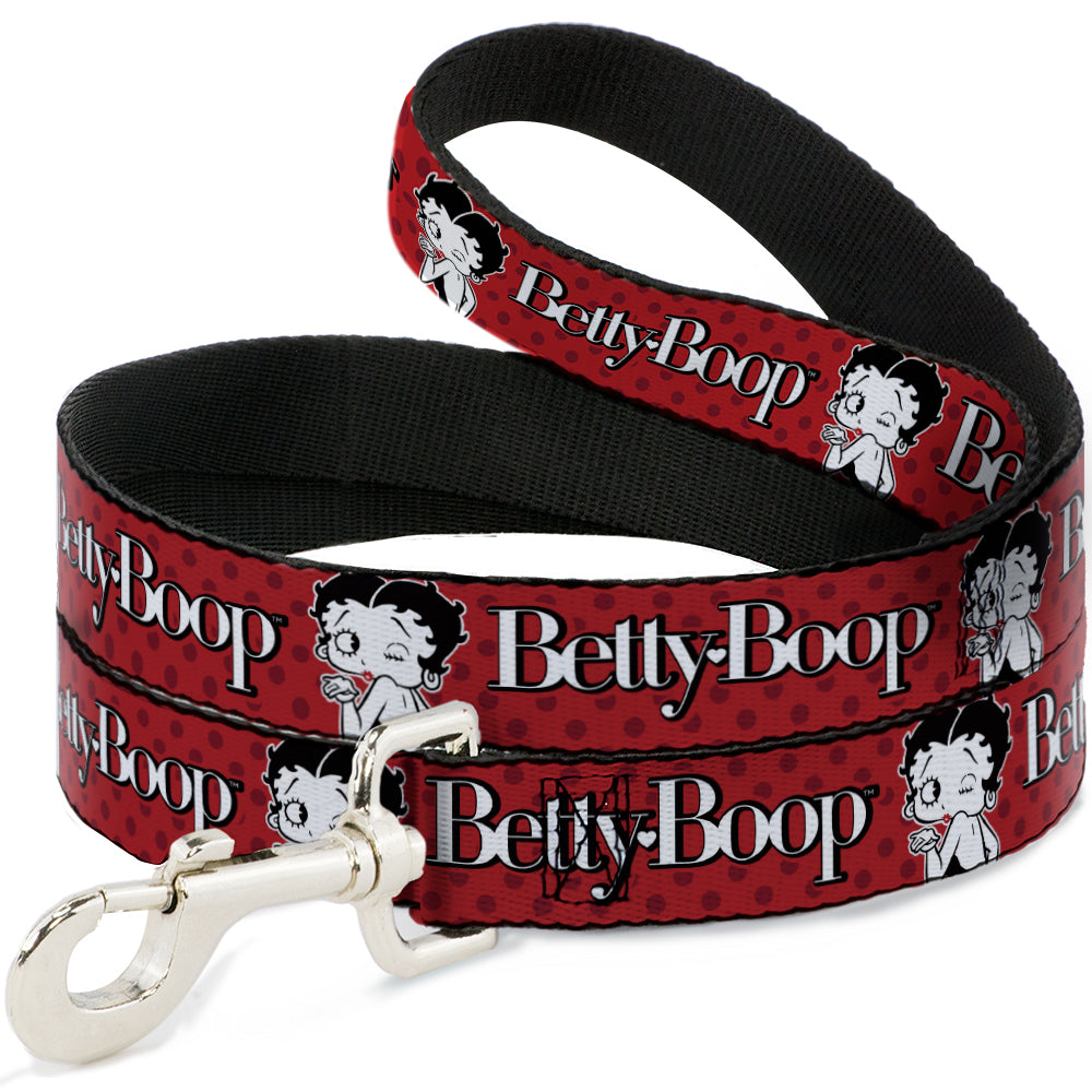 Dog Leash - BETTY BOOP Winking Kiss Pose and Text Reds/Black/White Dog Leashes Betty Boop