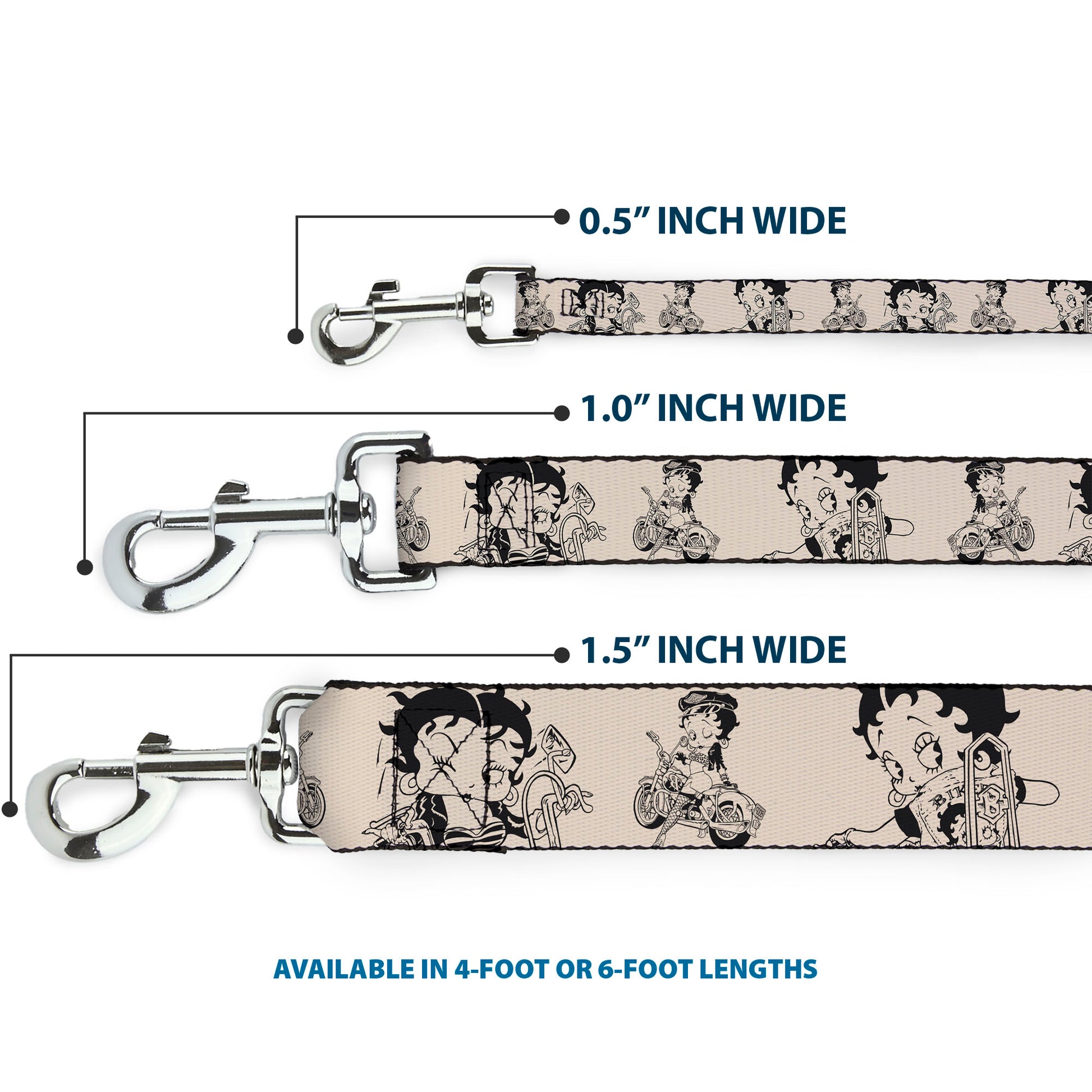 Dog Leash - Betty Boop Biker Betty Poses Beige/Black Dog Leashes Betty Boop