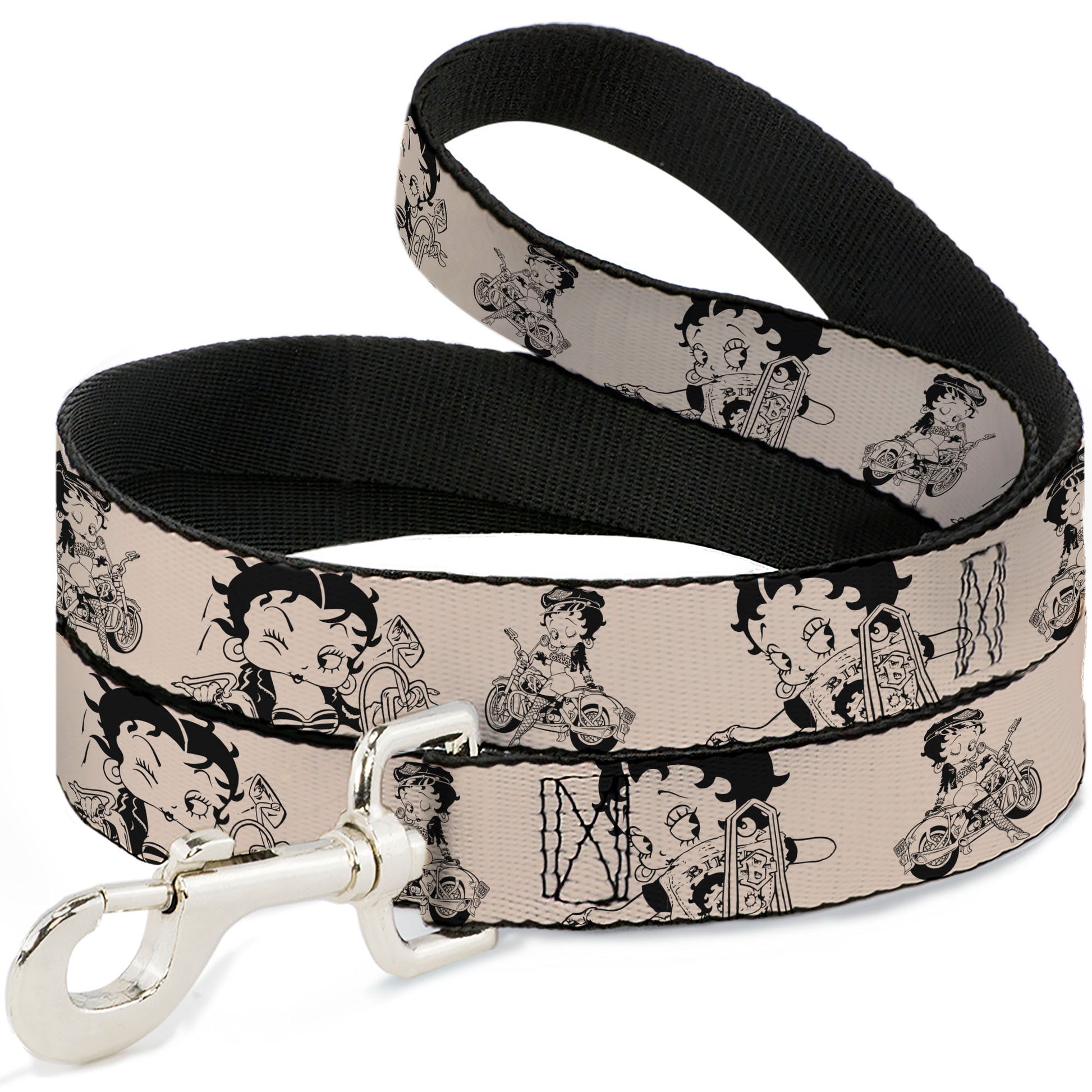 Dog Leash - Betty Boop Biker Betty Poses Beige/Black Dog Leashes Betty Boop