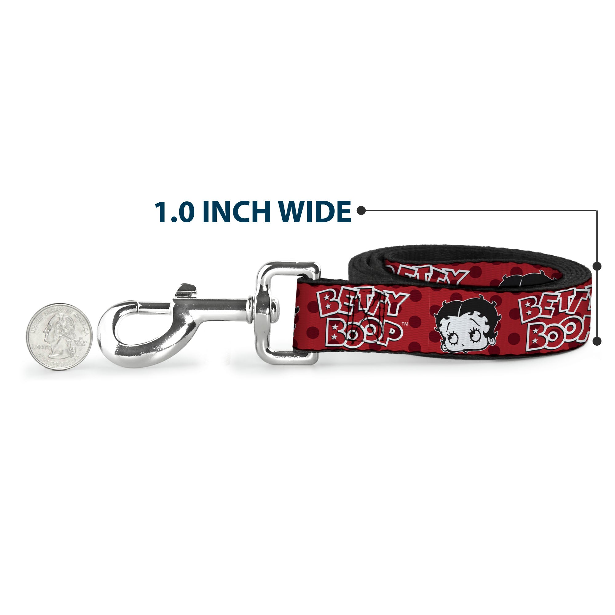 Dog Leash - BETTY BOOP Face and Text Polka Dot Reds/Black/White Dog Leashes Betty Boop