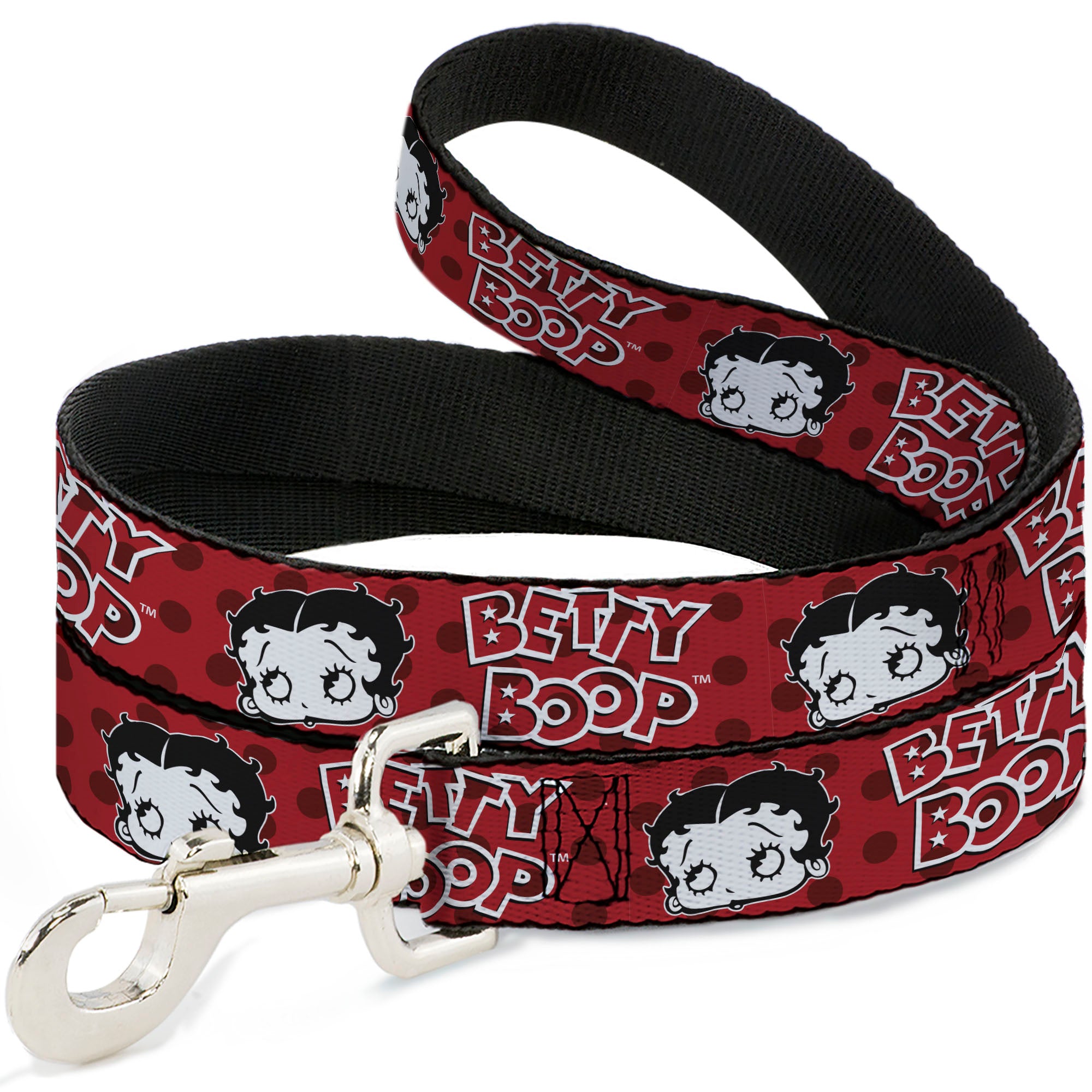 Dog Leash - BETTY BOOP Face and Text Polka Dot Reds/Black/White Dog Leashes Betty Boop