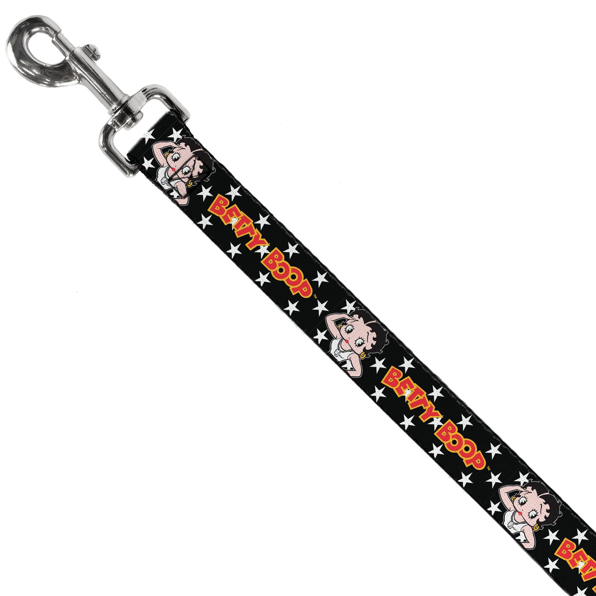 Dog Leash - BETTY BOOP Salute Pose and Text Stars Black/White/Yellow/Red Dog Leashes Betty Boop