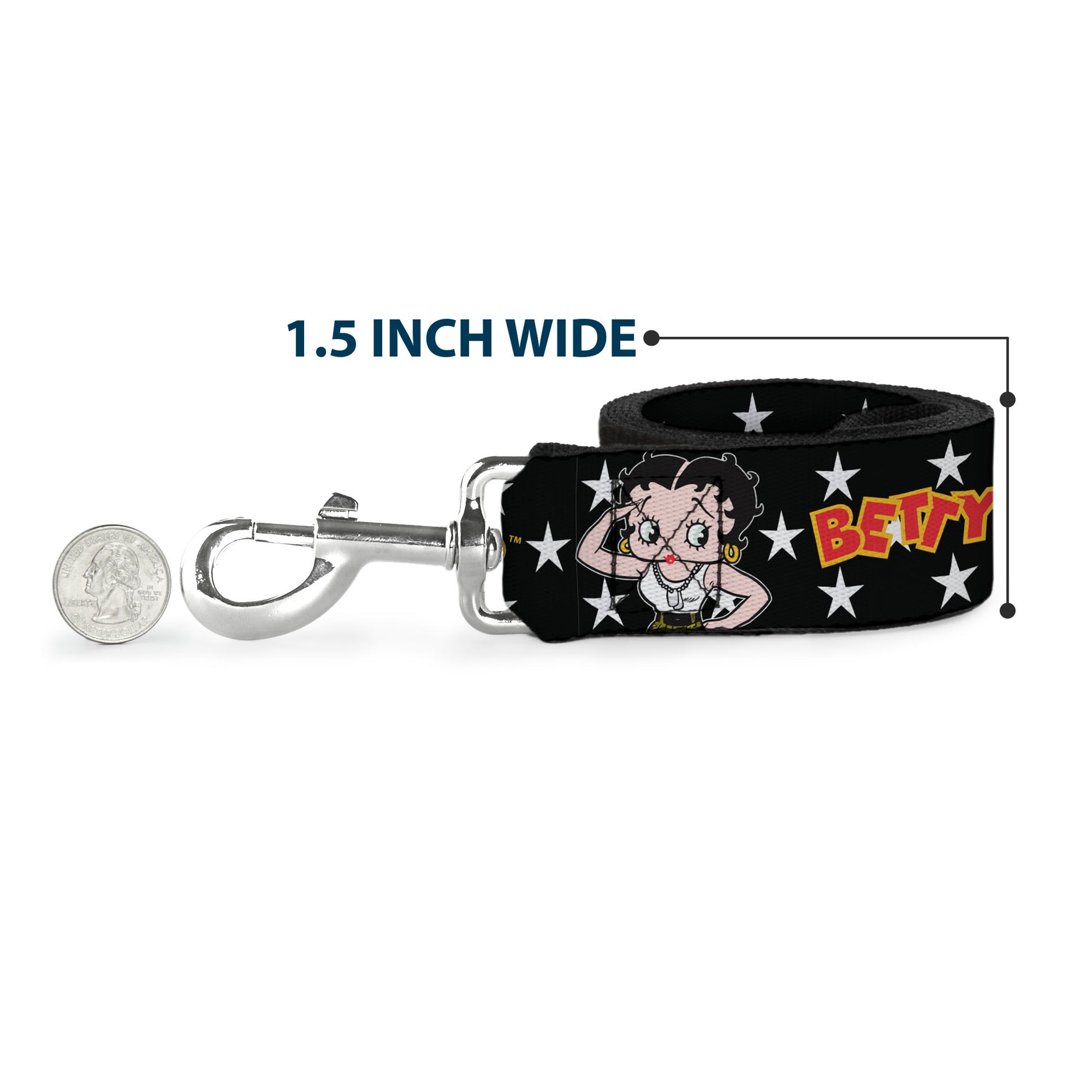 Dog Leash - BETTY BOOP Salute Pose and Text Stars Black/White/Yellow/Red Dog Leashes Betty Boop
