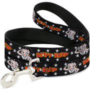 Dog Leash - BETTY BOOP Salute Pose and Text Stars Black/White/Yellow/Red Dog Leashes Betty Boop