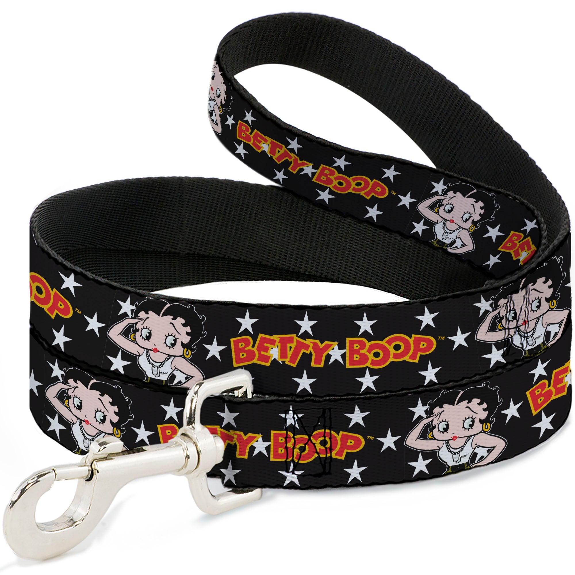 Dog Leash - BETTY BOOP Salute Pose and Text Stars Black/White/Yellow/Red Dog Leashes Betty Boop