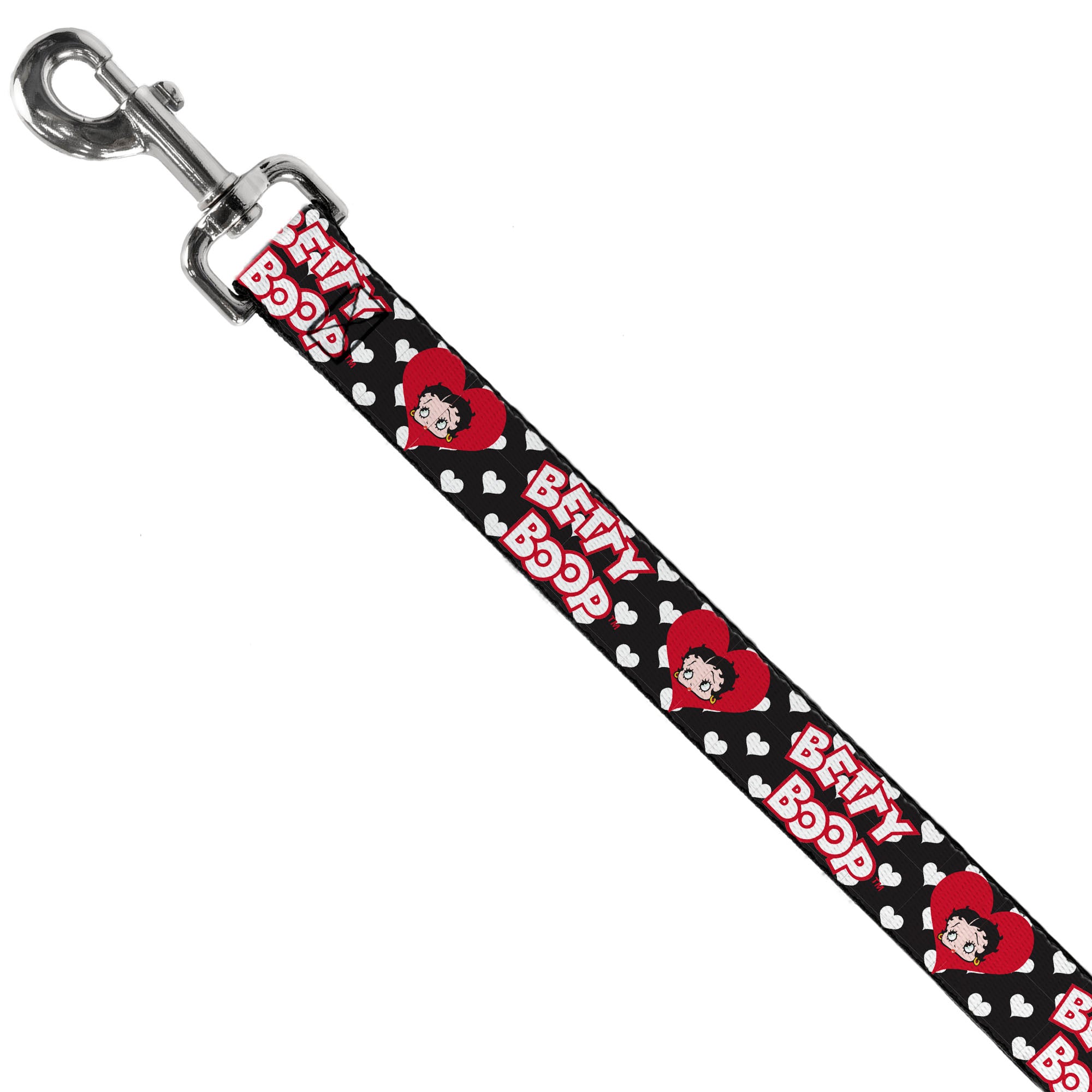 Dog Leash - BETTY BOOP Face and Text Hearts Black/White/Red Dog Leashes Betty Boop