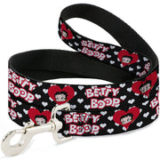 Dog Leash - BETTY BOOP Face and Text Hearts Black/White/Red Dog Leashes Betty Boop