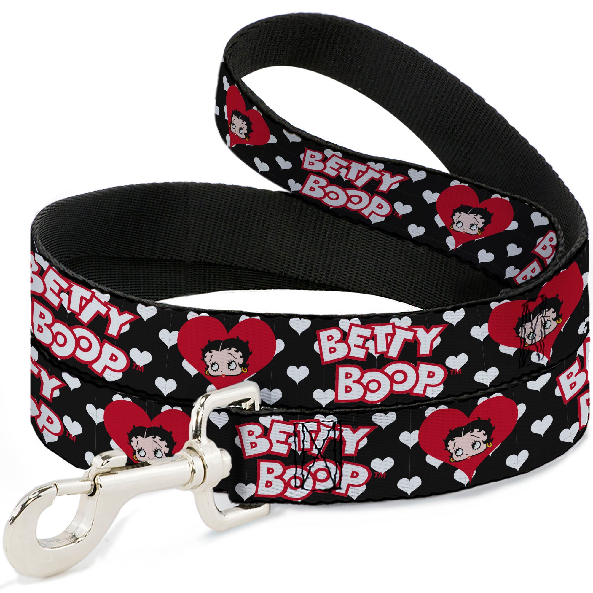 Dog Leash - BETTY BOOP Face and Text Hearts Black/White/Red Dog Leashes Betty Boop