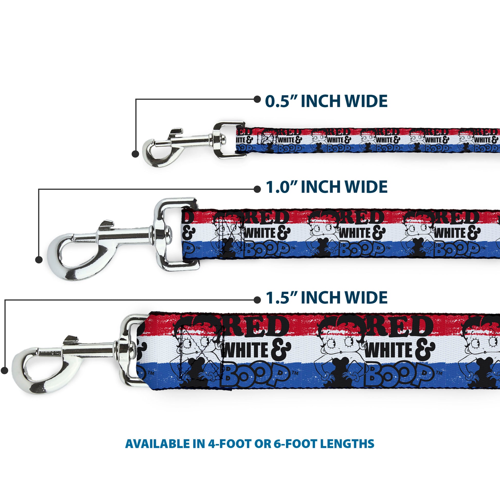 Dog Leash - Betty Boop RED WHITE & BOOP Pose Americana Stripe Red/White/Blue/Black Dog Leashes Betty Boop