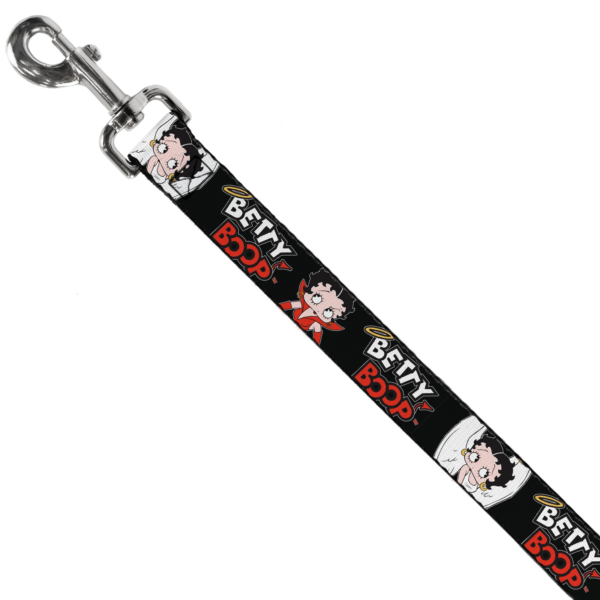 Dog Leash - BETTY BOOP Angel and Devil Poses with Text Black/White/Red Dog Leashes Betty Boop