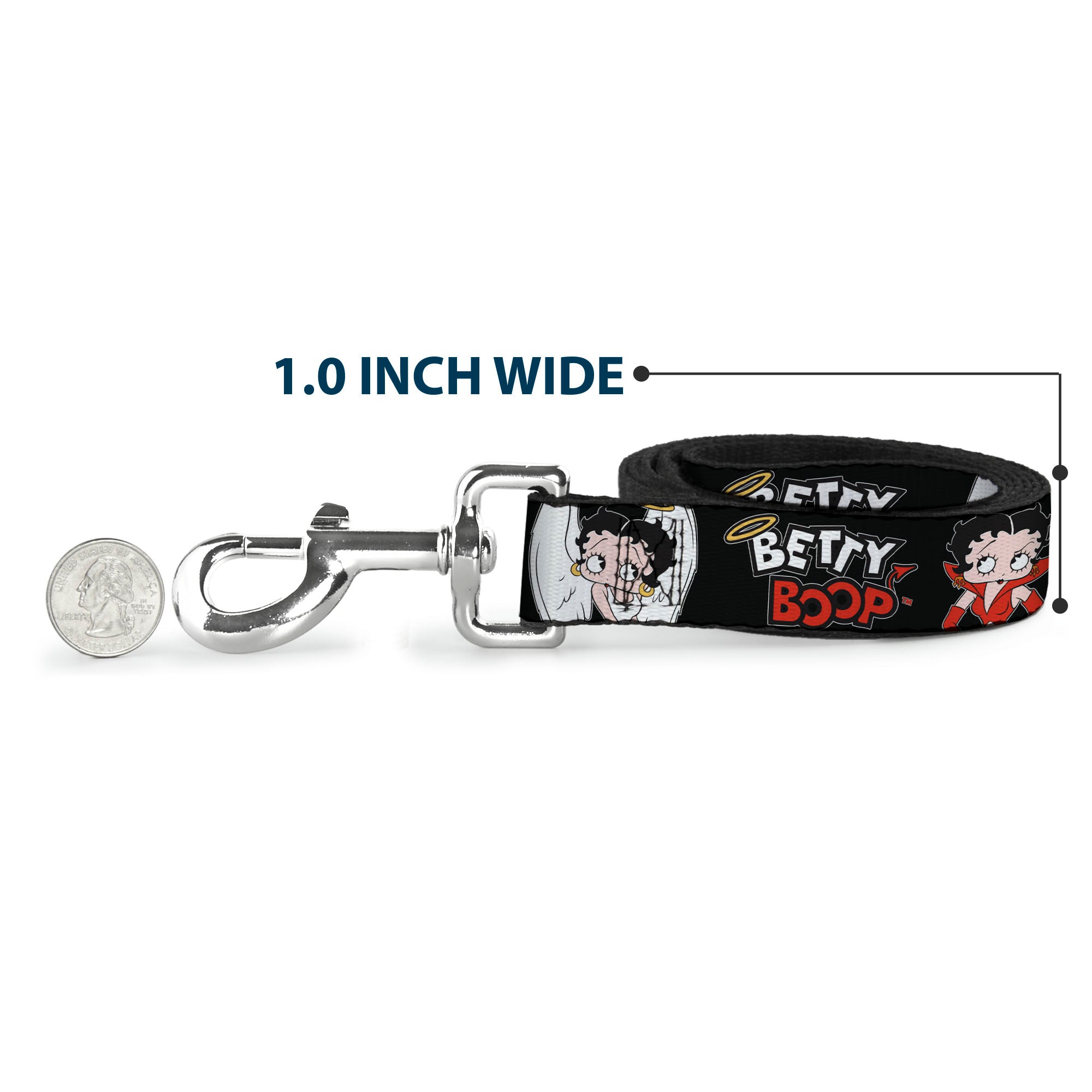 Dog Leash - BETTY BOOP Angel and Devil Poses with Text Black/White/Red Dog Leashes Betty Boop
