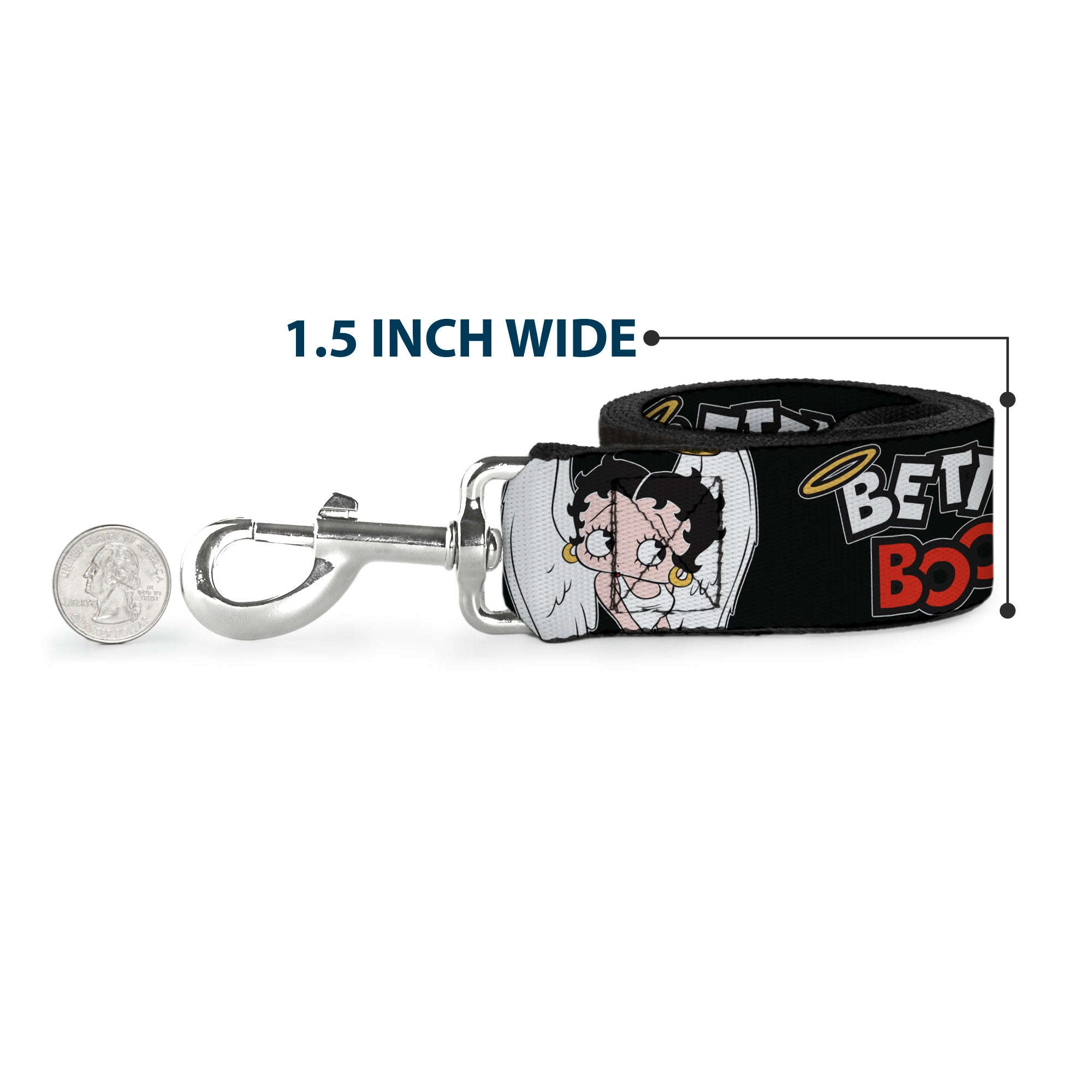Dog Leash - BETTY BOOP Angel and Devil Poses with Text Black/White/Red Dog Leashes Betty Boop