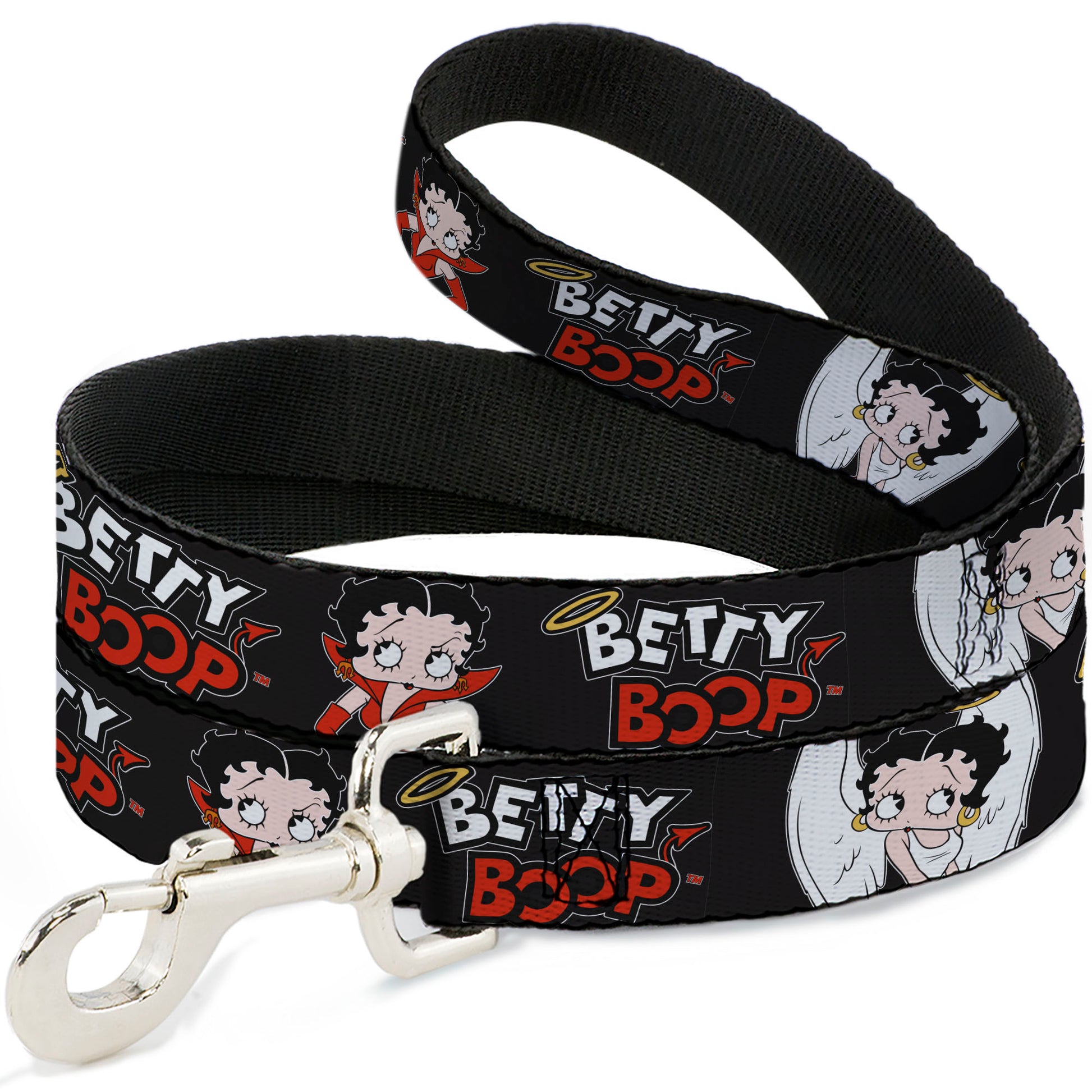 Dog Leash - BETTY BOOP Angel and Devil Poses with Text Black/White/Red Dog Leashes Betty Boop
