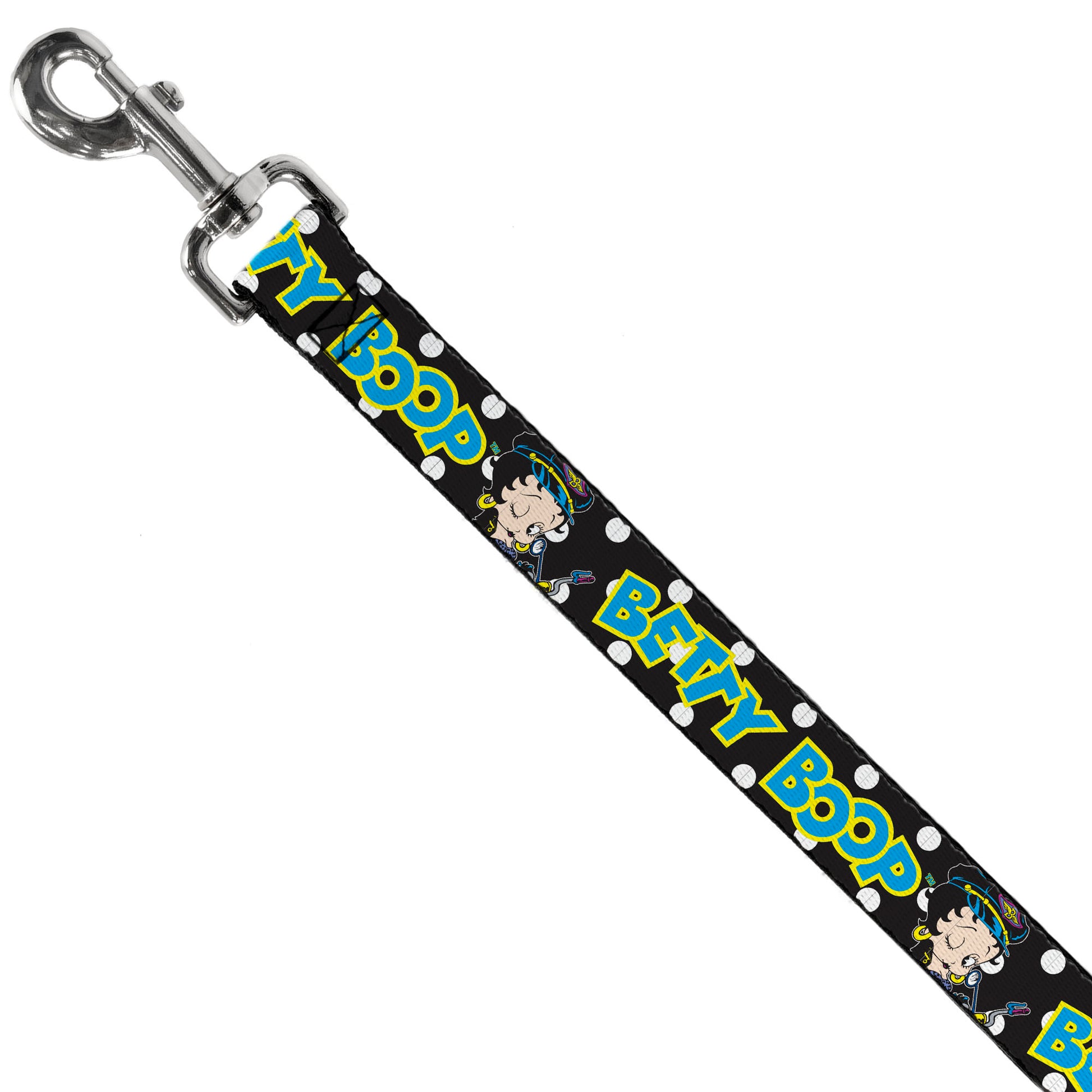 Dog Leash - BETTY BOOP Biker Betty Winking and Text Polka Dot Black/White/Yellow/Blue Dog Leashes Betty Boop
