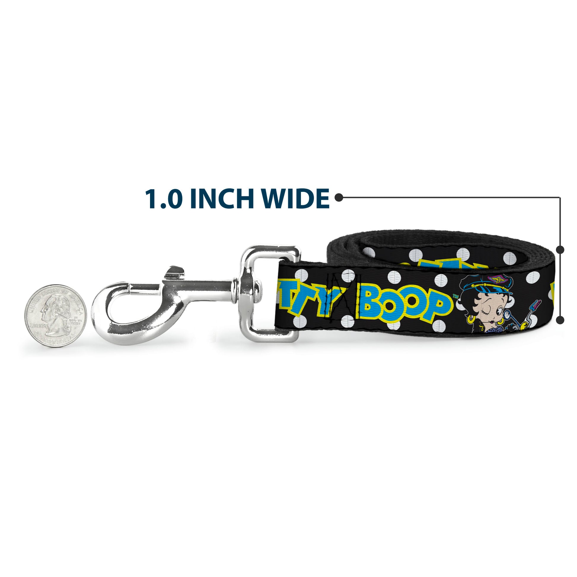 Dog Leash - BETTY BOOP Biker Betty Winking and Text Polka Dot Black/White/Yellow/Blue Dog Leashes Betty Boop