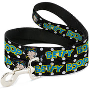 Dog Leash - BETTY BOOP Biker Betty Winking and Text Polka Dot Black/White/Yellow/Blue Dog Leashes Betty Boop