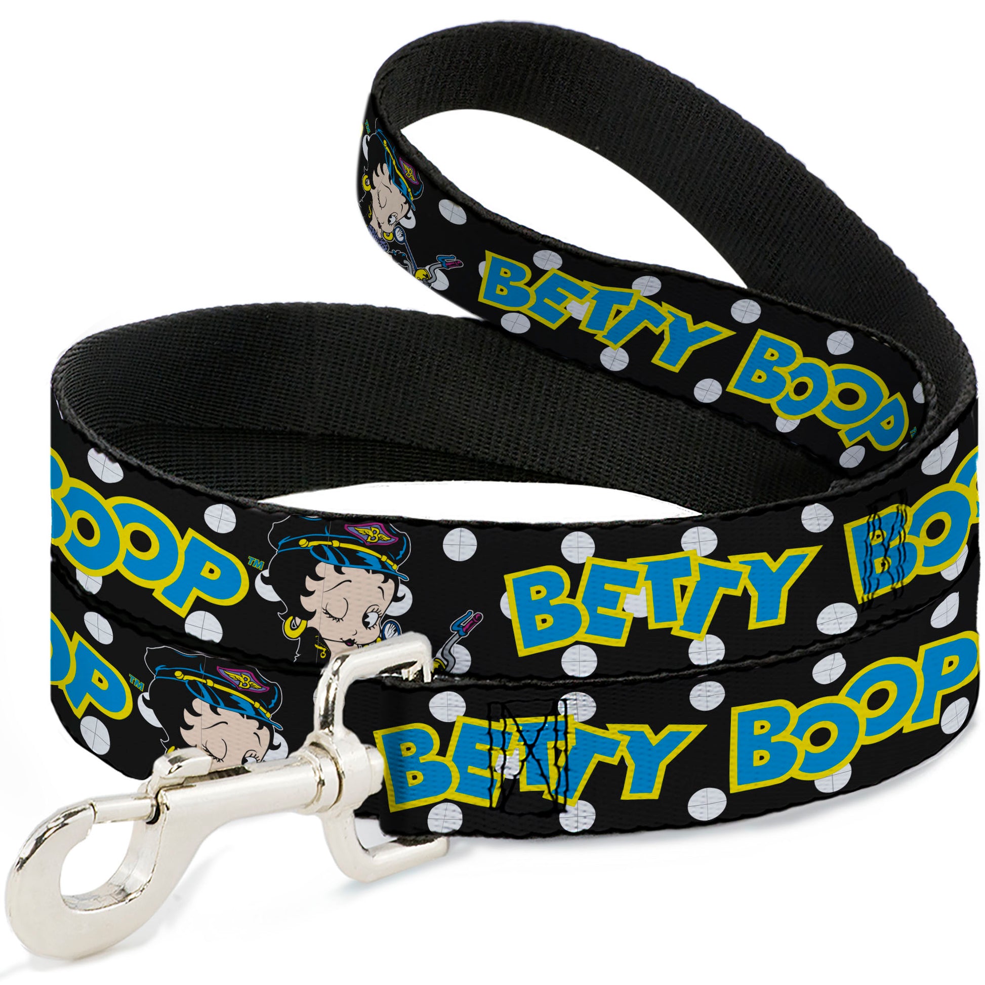 Dog Leash - BETTY BOOP Biker Betty Winking and Text Polka Dot Black/White/Yellow/Blue Dog Leashes Betty Boop
