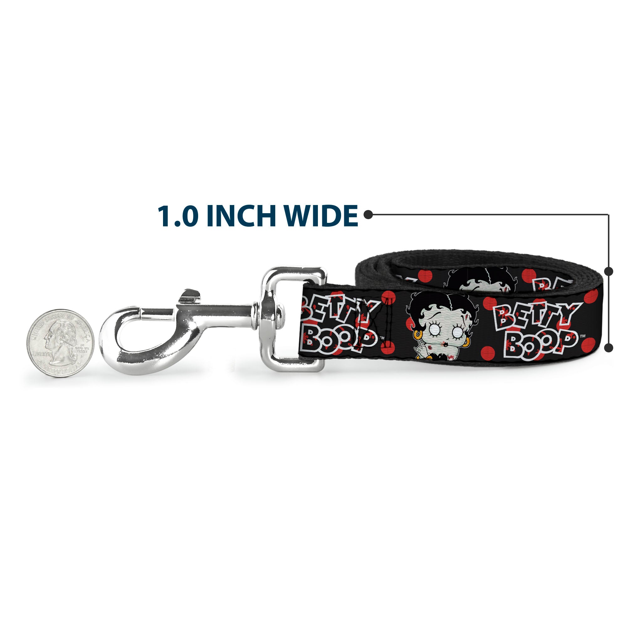 Dog Leash - BETTY BOOP Zombie Betty and Text Polka Dot Black/Red/White Dog Leashes Betty Boop