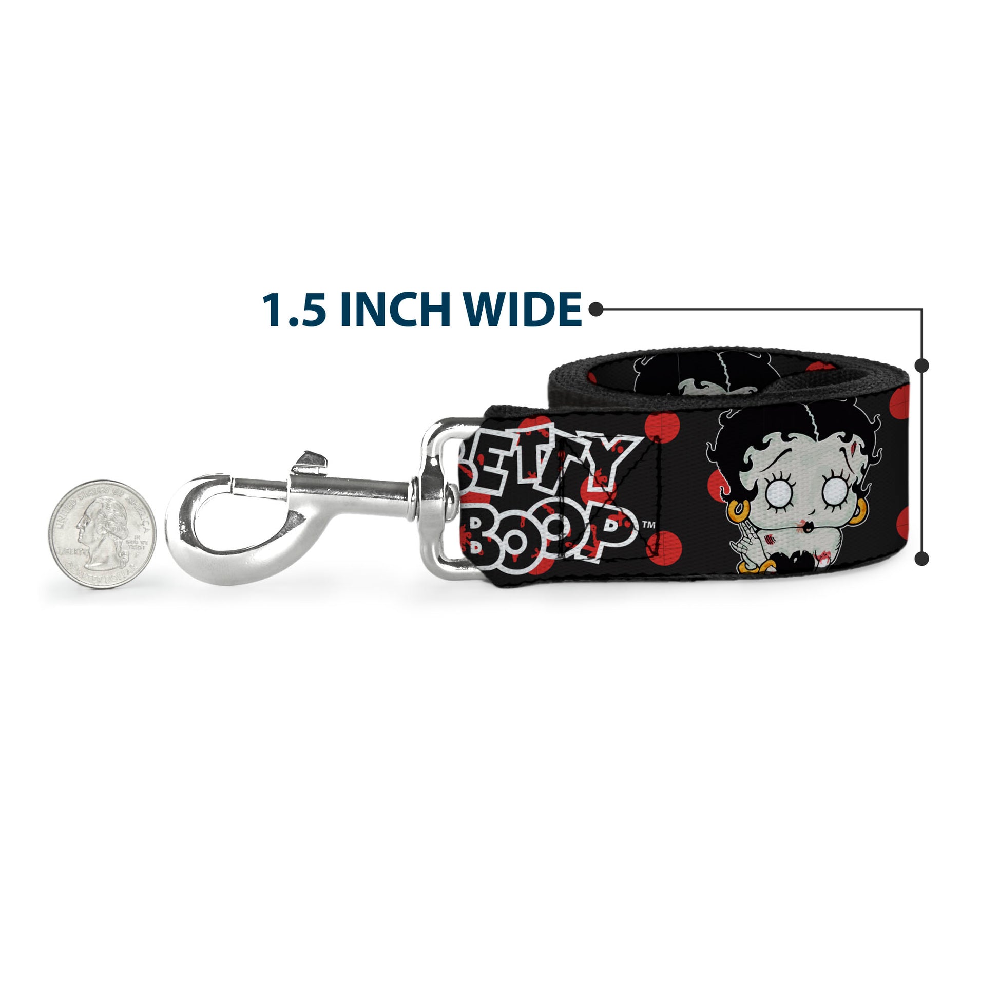 Dog Leash - BETTY BOOP Zombie Betty and Text Polka Dot Black/Red/White Dog Leashes Betty Boop