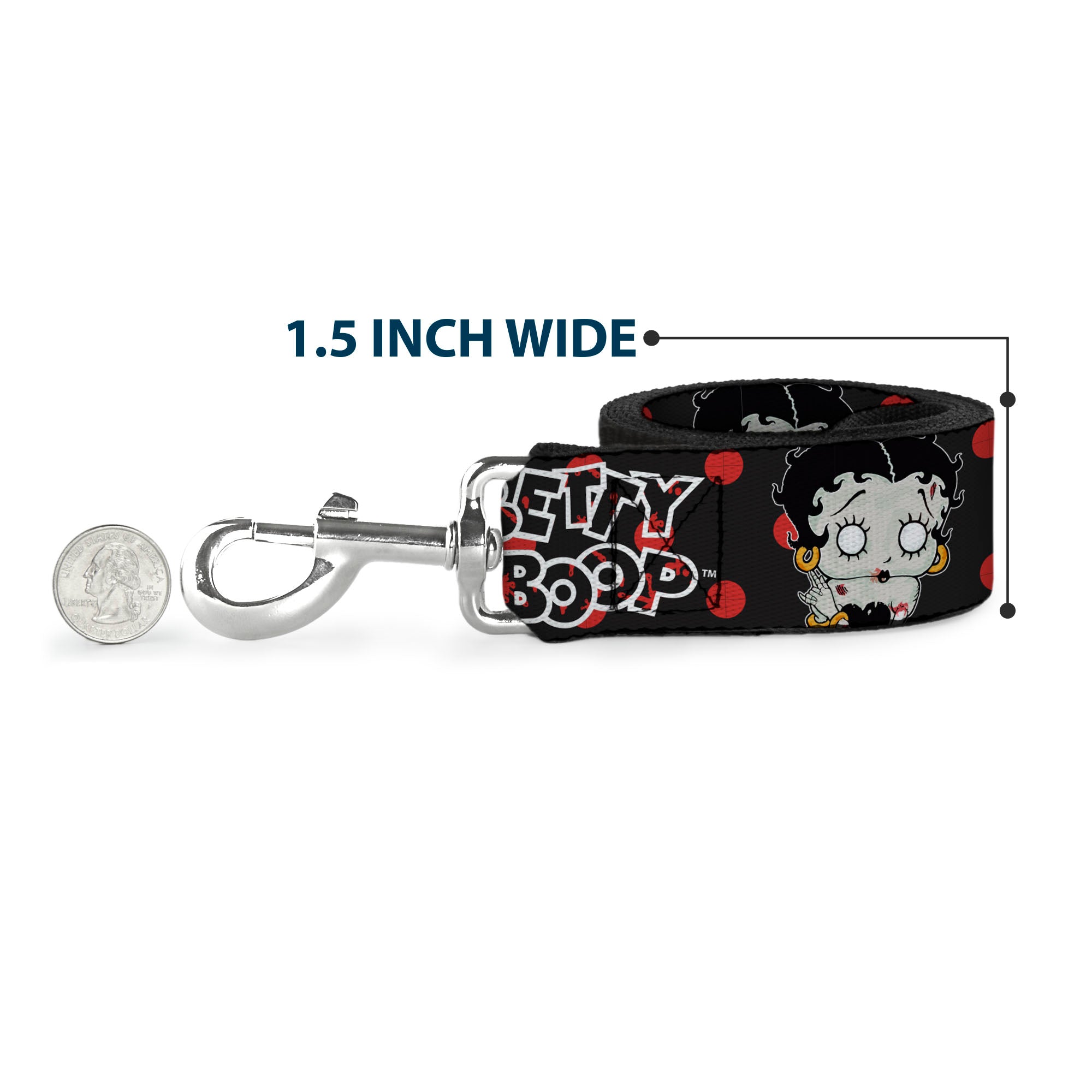 Dog Leash - BETTY BOOP Zombie Betty and Text Polka Dot Black/Red/White Dog Leashes Betty Boop