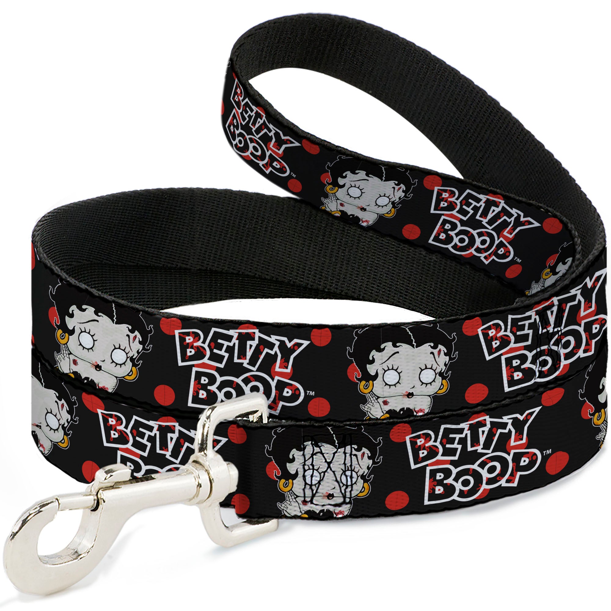Dog Leash - BETTY BOOP Zombie Betty and Text Polka Dot Black/Red/White Dog Leashes Betty Boop