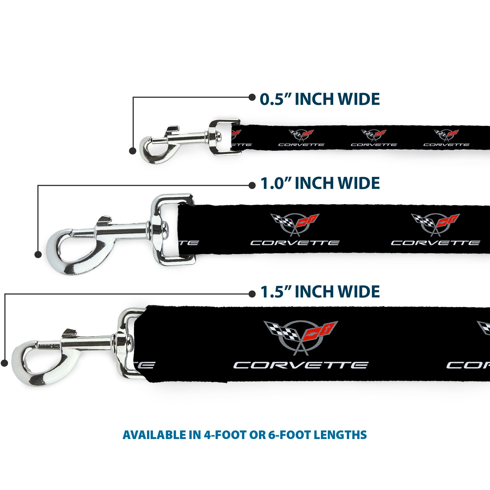 Dog Leash - CORVETTE C5 Logo Black/Gray/White/Red Repeat Dog Leashes GM General Motors
