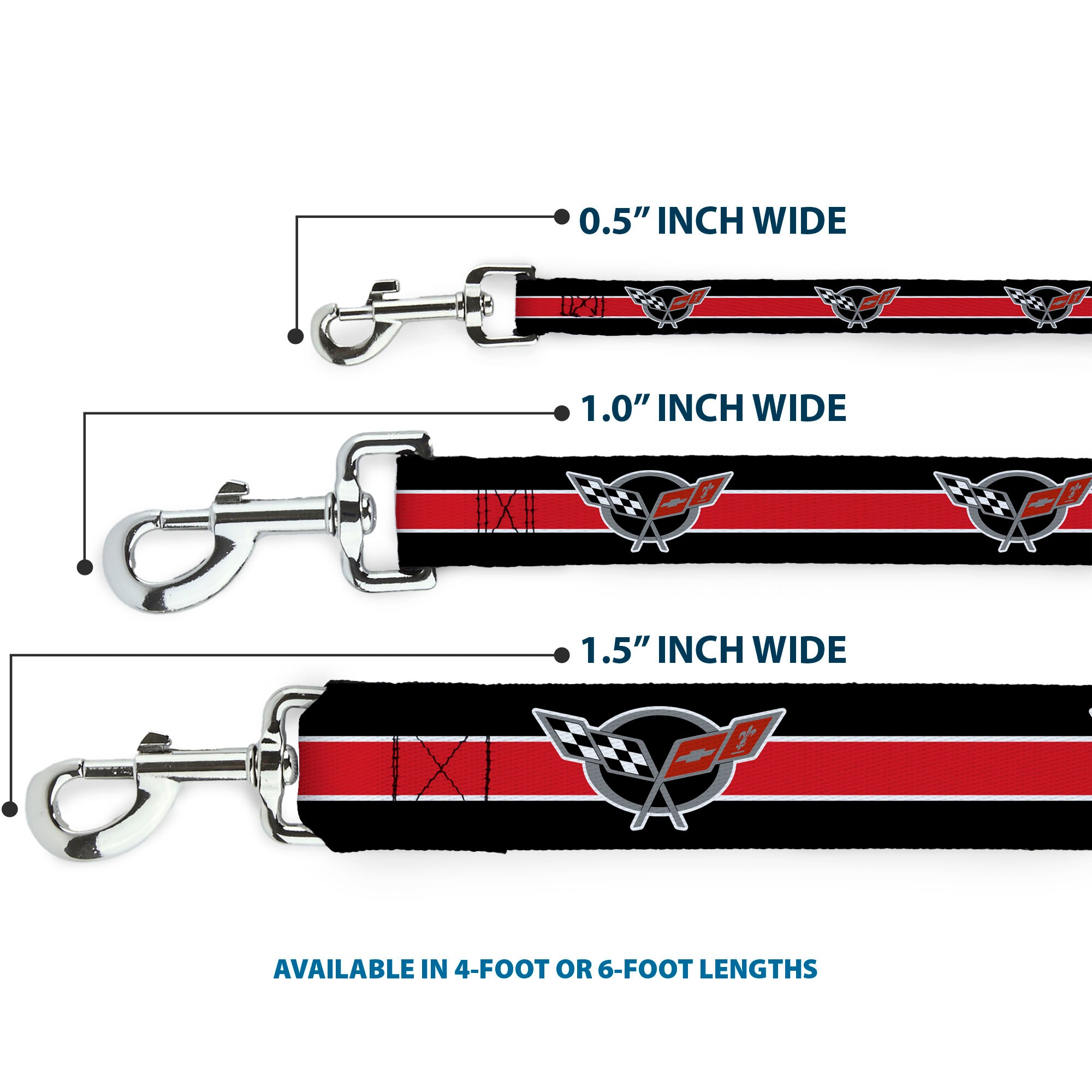 Dog Leash - CORVETTE C5 Logo/Stripe Black/White/Red/Gray REPEAT Dog Leashes GM General Motors
