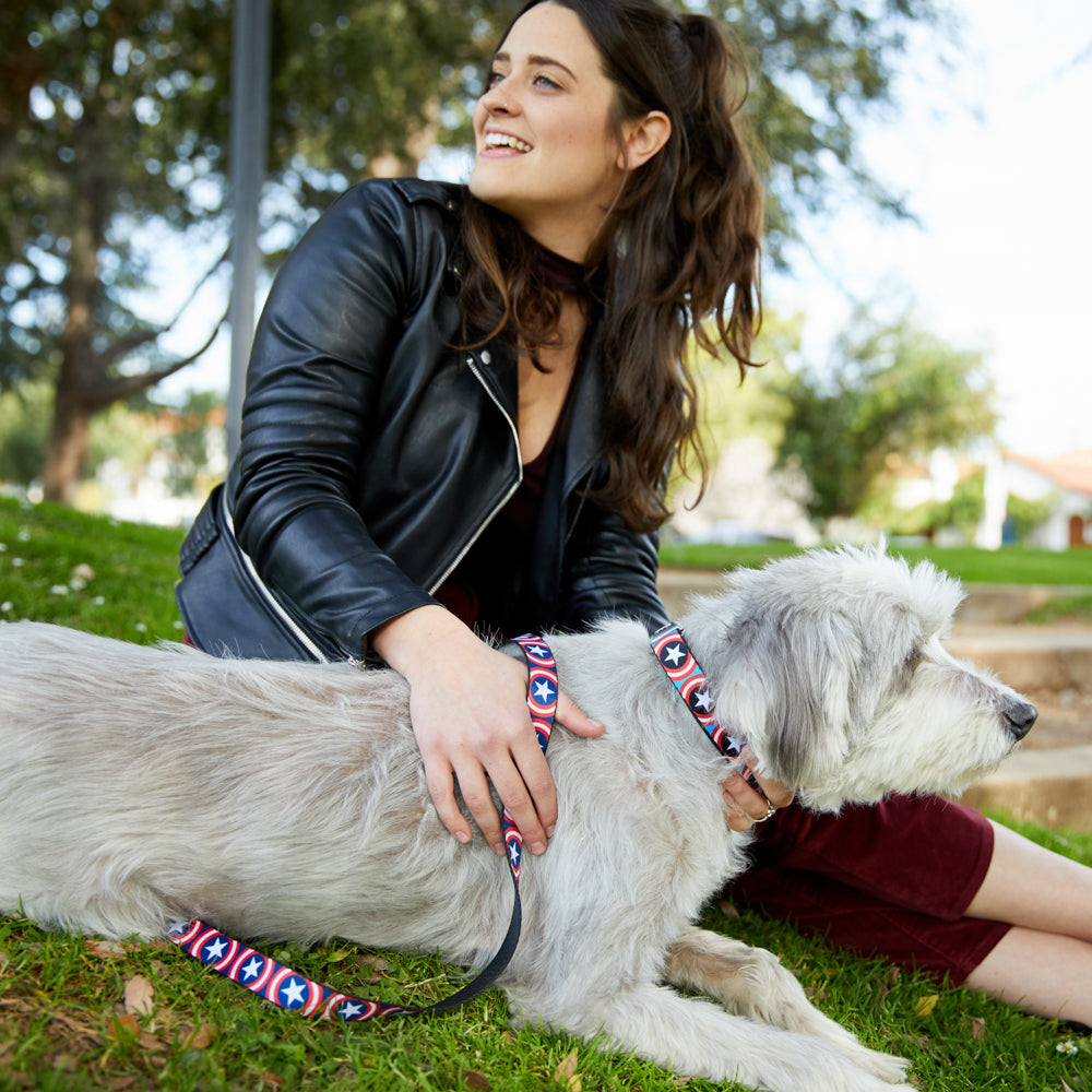 Dog Leash - Captain America Shield Repeat Navy Dog Leashes Marvel Comics