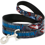 Dog Leash - CAPTAIN AMERICA w/Avengers Logo Cityscape Dog Leashes Marvel Comics