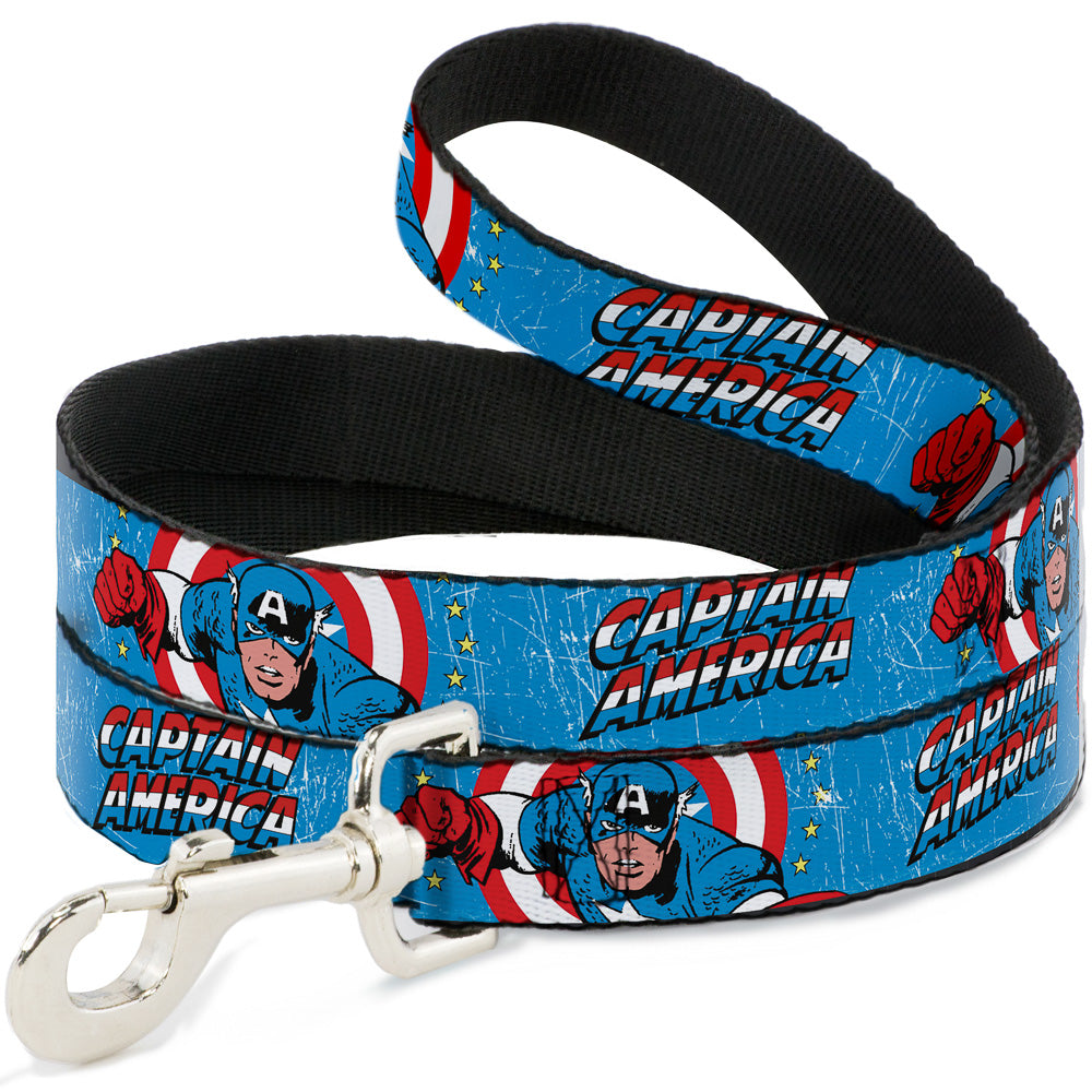 Dog Leash - CAPTAIN AMERICA w/Action Pose Weathered Blue Dog Leashes Marvel Comics