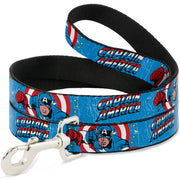 Dog Leash - CAPTAIN AMERICA w/Action Pose Weathered Blue Dog Leashes Marvel Comics