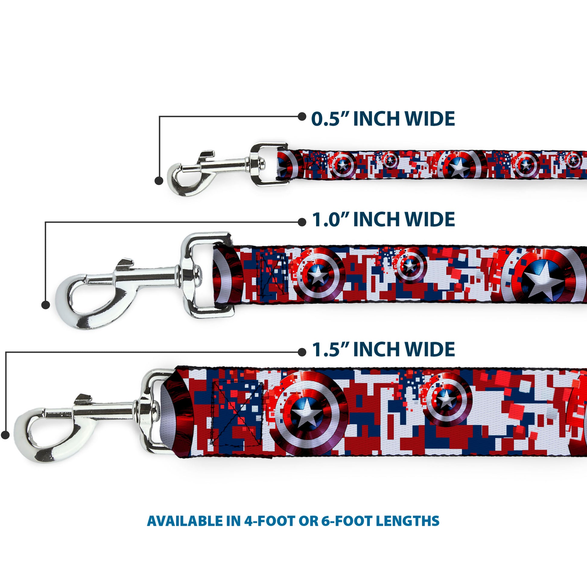 Dog Leash - Captain America Shield Digital Camo Blue/White/Red Dog Leashes Marvel Comics