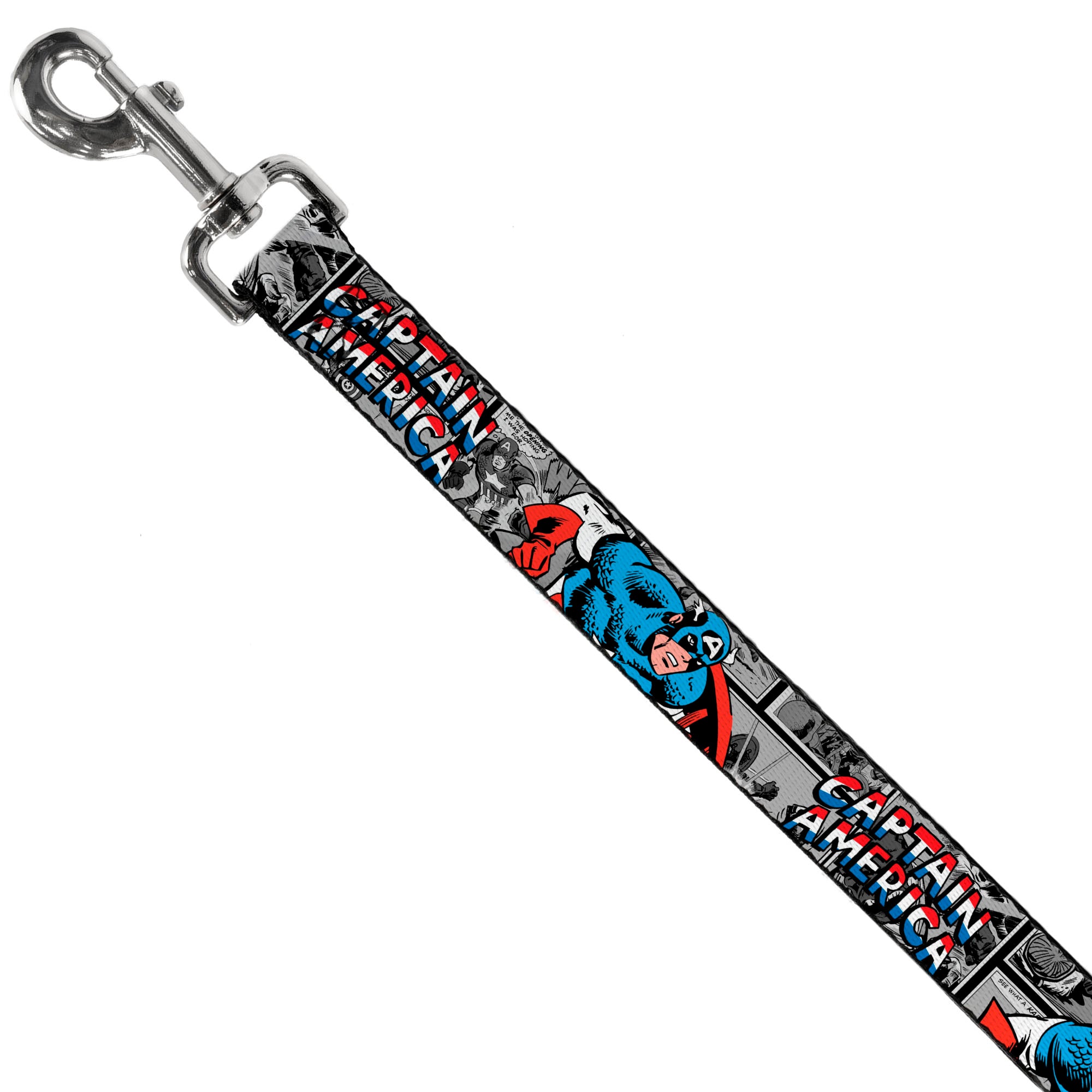 Dog Leash - CAPTAIN AMERICA 2-Poses/Comic Blocks Grays/Red/White/Blue Dog Leashes Marvel Comics