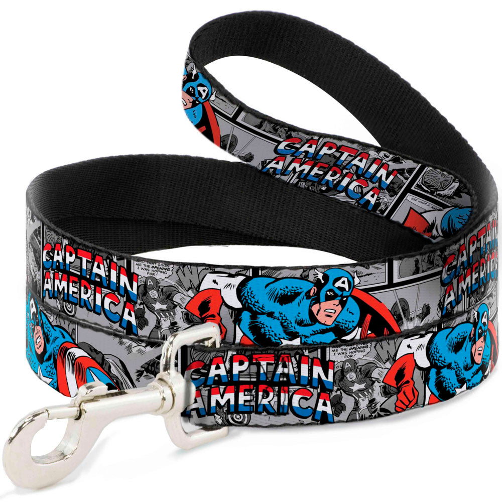 Dog Leash - CAPTAIN AMERICA 2-Poses/Comic Blocks Grays/Red/White/Blue Dog Leashes Marvel Comics