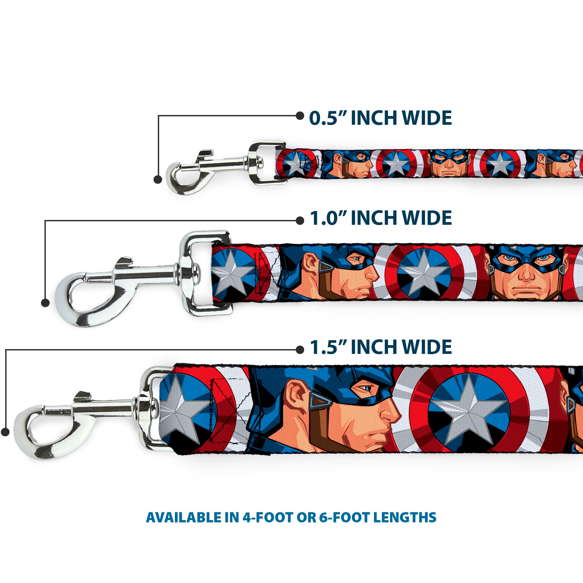 Dog Leash - Captain America Face Turns/Shield CLOSE-UP Dog Leashes Marvel Comics