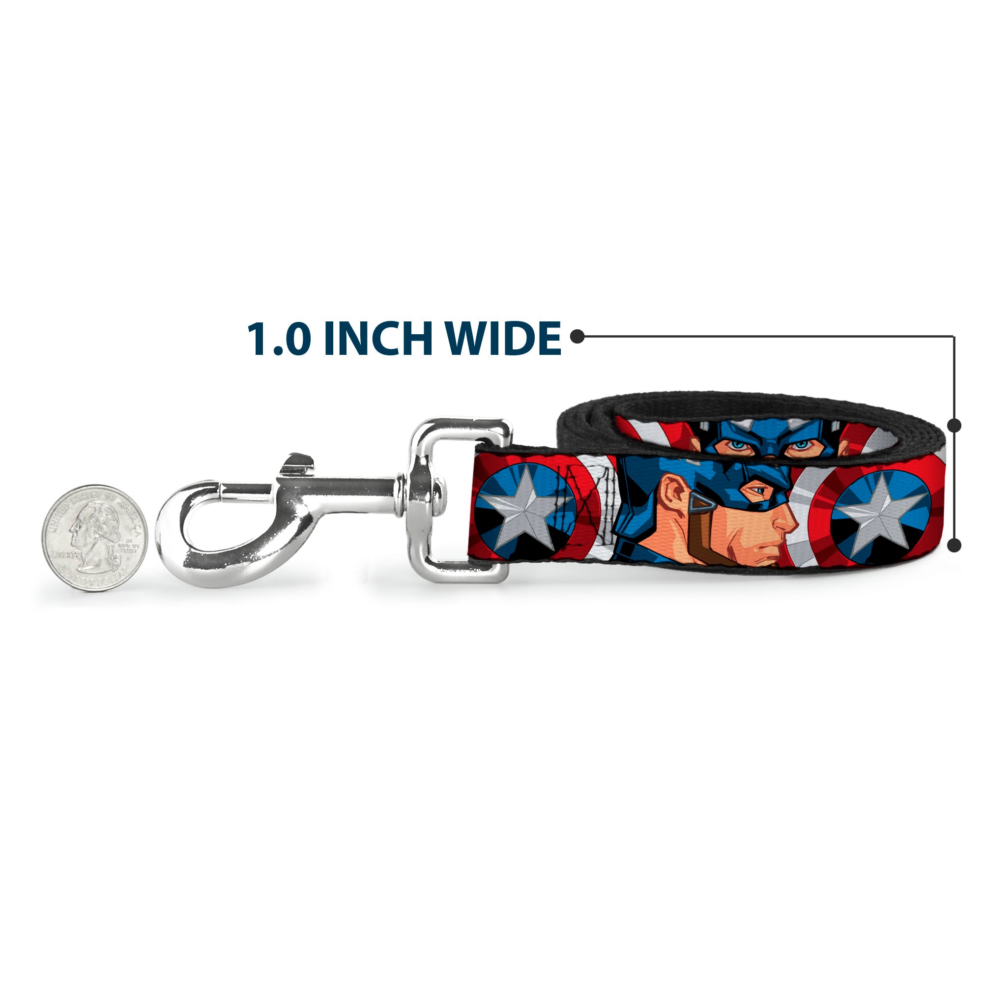 Dog Leash - Captain America Face Turns/Shield CLOSE-UP Dog Leashes Marvel Comics