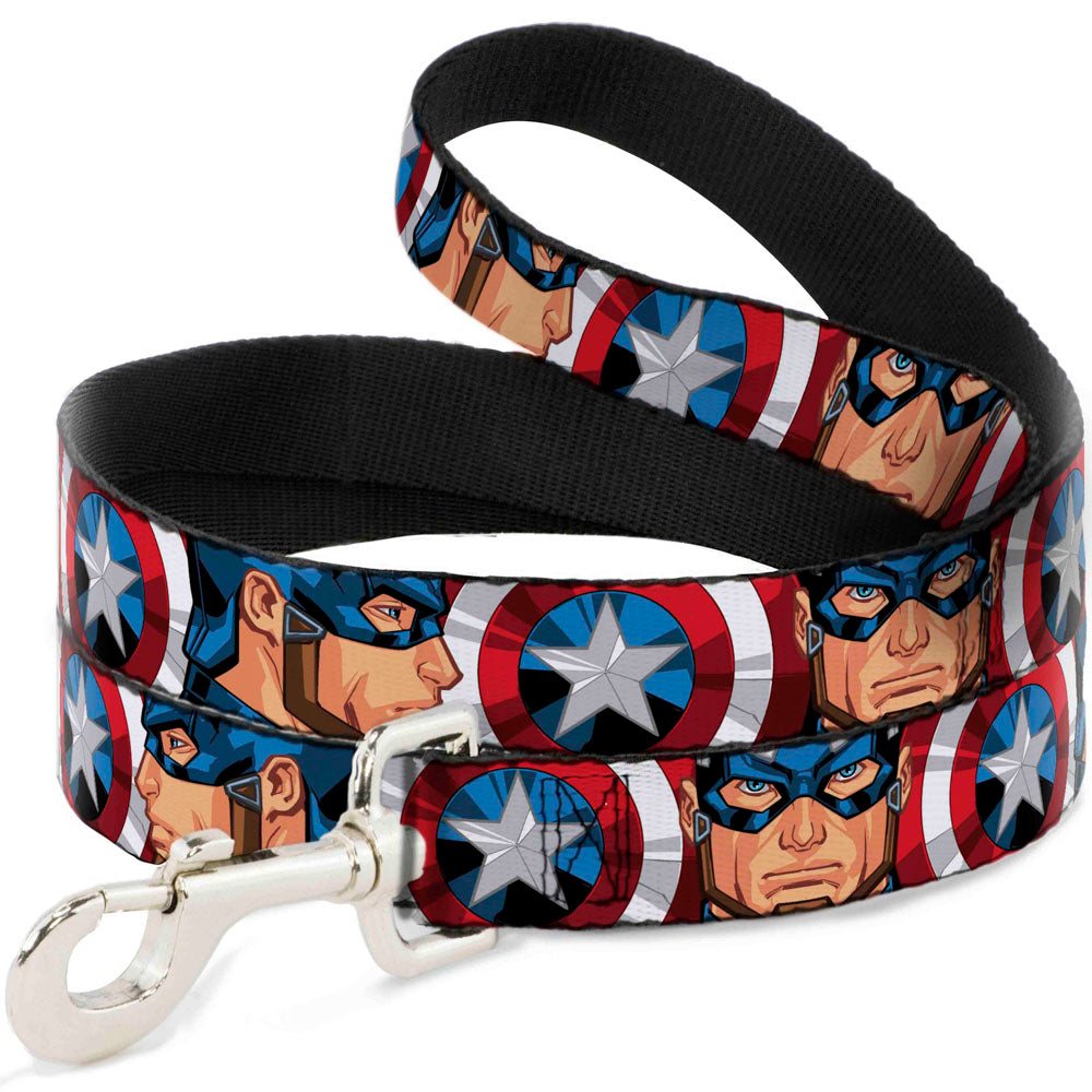 Dog Leash - Captain America Face Turns/Shield CLOSE-UP Dog Leashes Marvel Comics